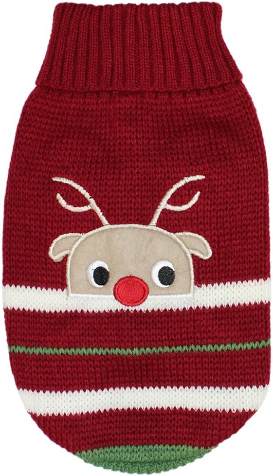 Parisian Pet Dog Sweaters for Small Dogs Clothes for Medium Dogs Winter Jacket Outfits Dog Cable Knit Sweater (M, Reindeer)