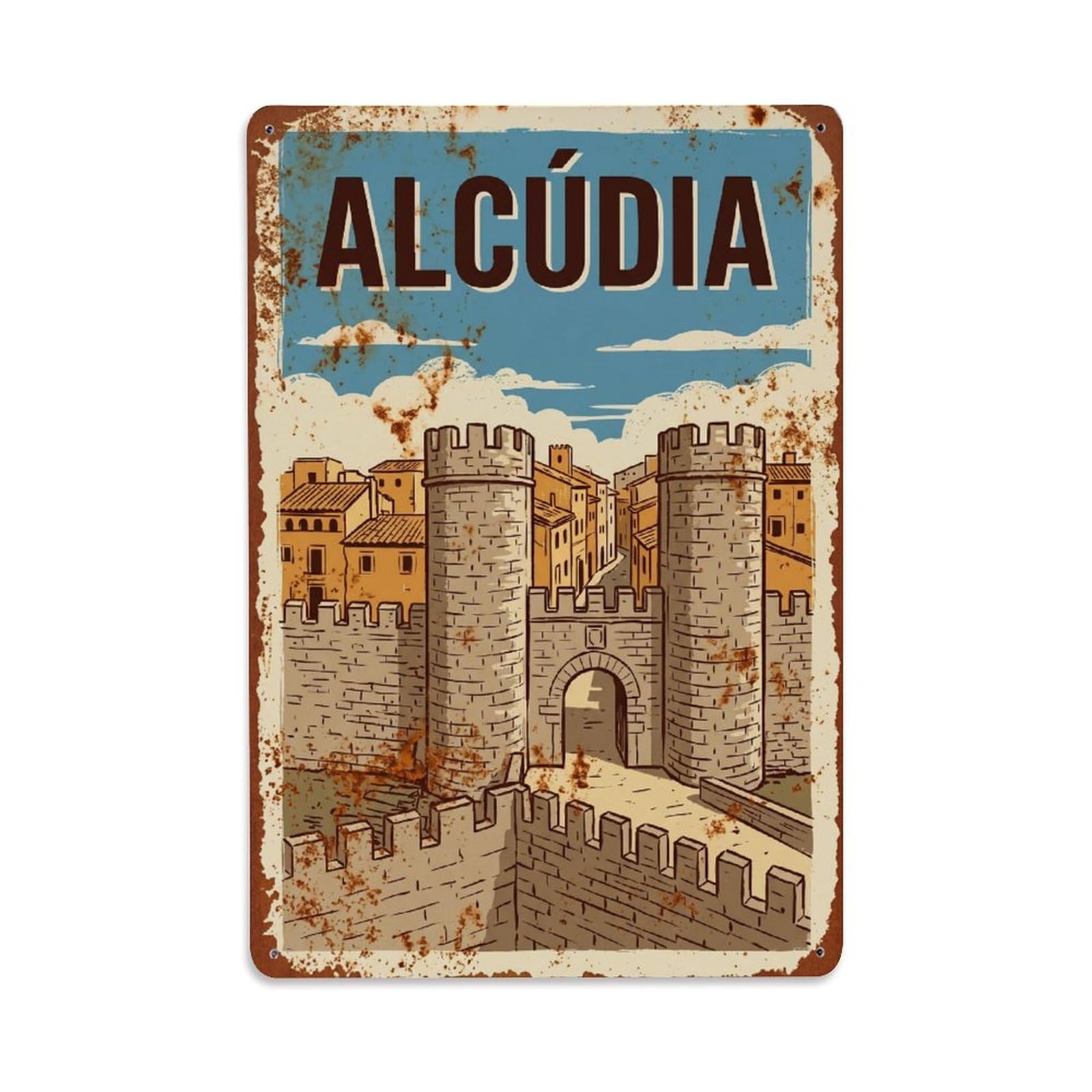 Vintage Travel Alcudia Mallorca Spain Metal Tin Sign