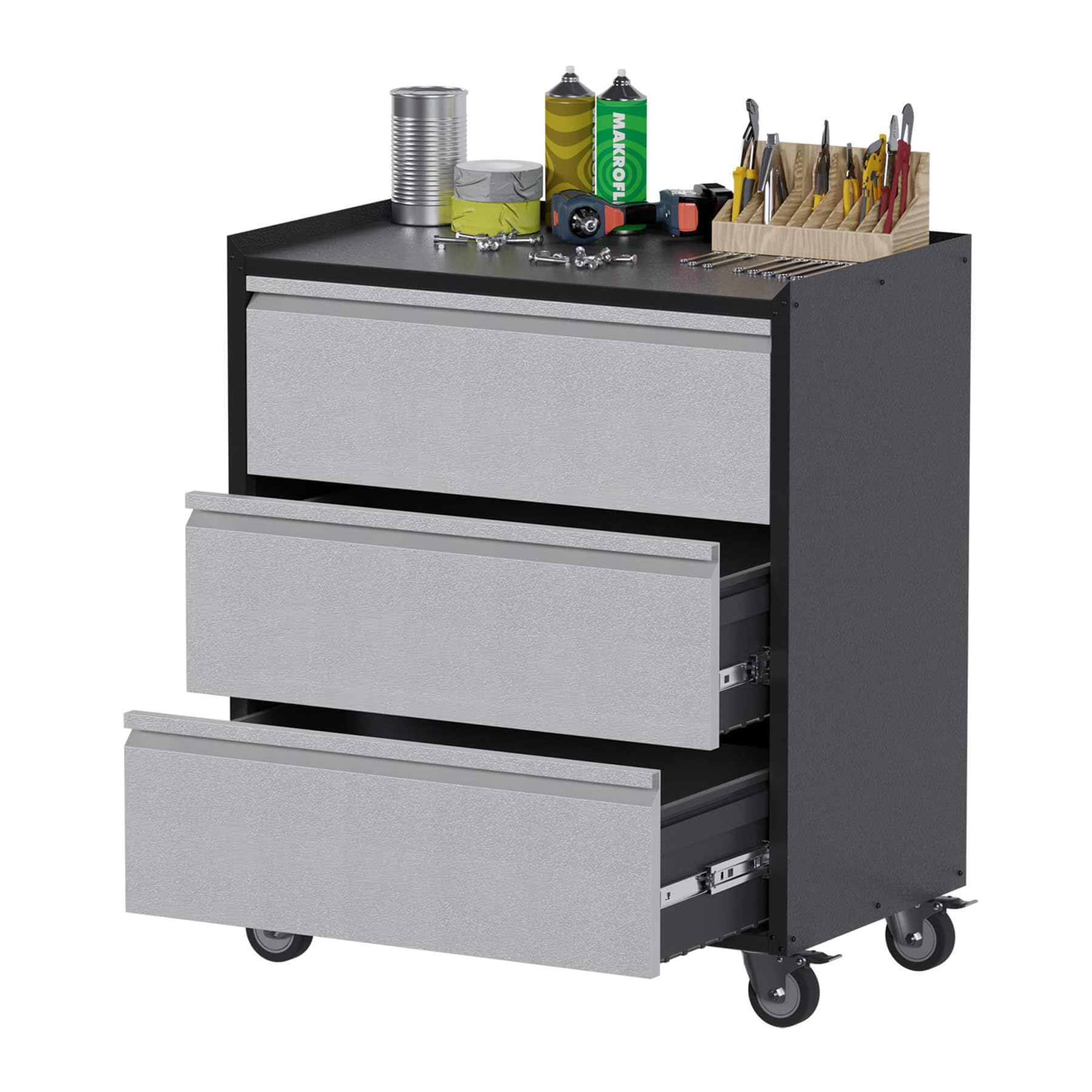 Waqiv Metal Garage Storage Cabinet with 3 Large Drawers, Rolling Drawer Storage Tool Cabinets on Wheels with Workbench, Tool Chest for Garage,
