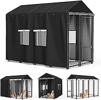 MUTUSHI Outdoor Dog Kennel Cover 8x4x6 ft Black - Waterproof UV Protection, PVC Window, Mesh Vents, Windproof for All Brands