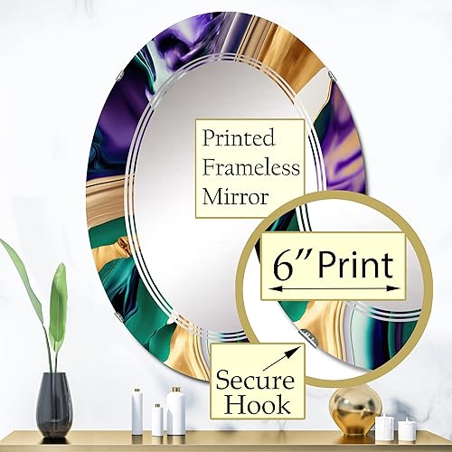 Miniatura 7 de DesignQ Purple, Green and Gold Bold Strokes I- Vanity Mirror, Bathroom Mirrors, Wall Mirrors for Living Room, Bedroom - Oval Mirror - Large 20'x30',