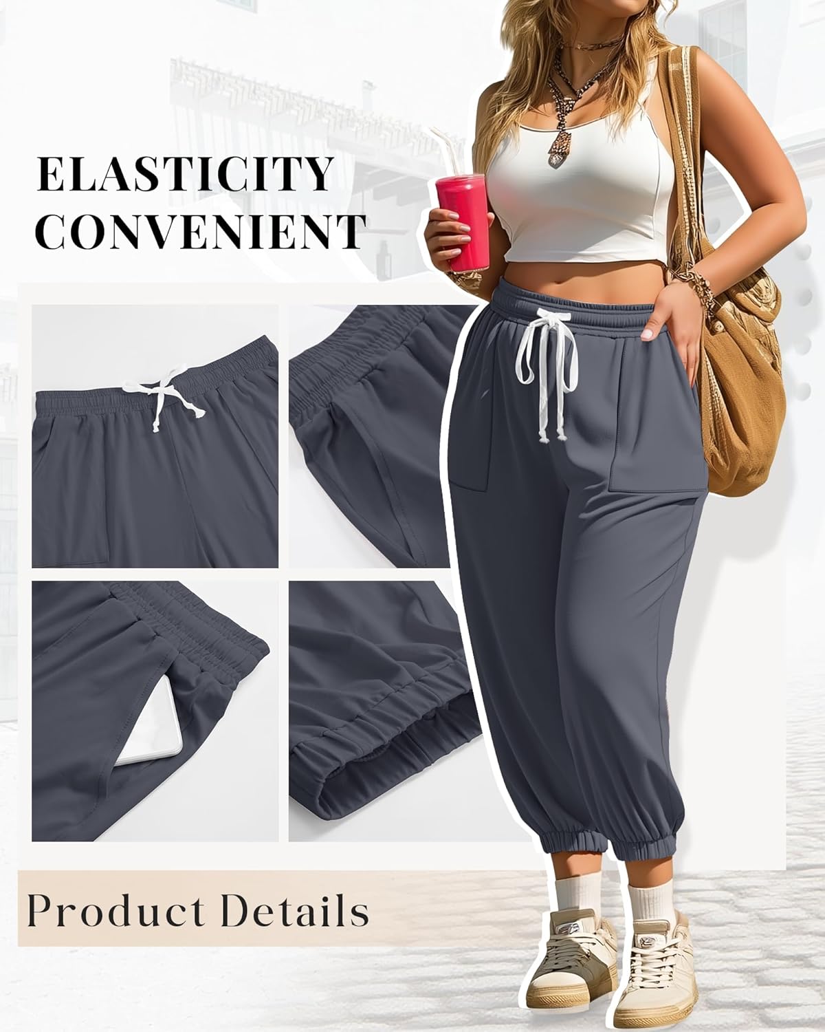Neer 3 Pack Women's Plus Size Capri Joggers Sweatpant Cropped Yoga Legging Drawstring Pocket Casual Workout Baggy Pant - Image 5