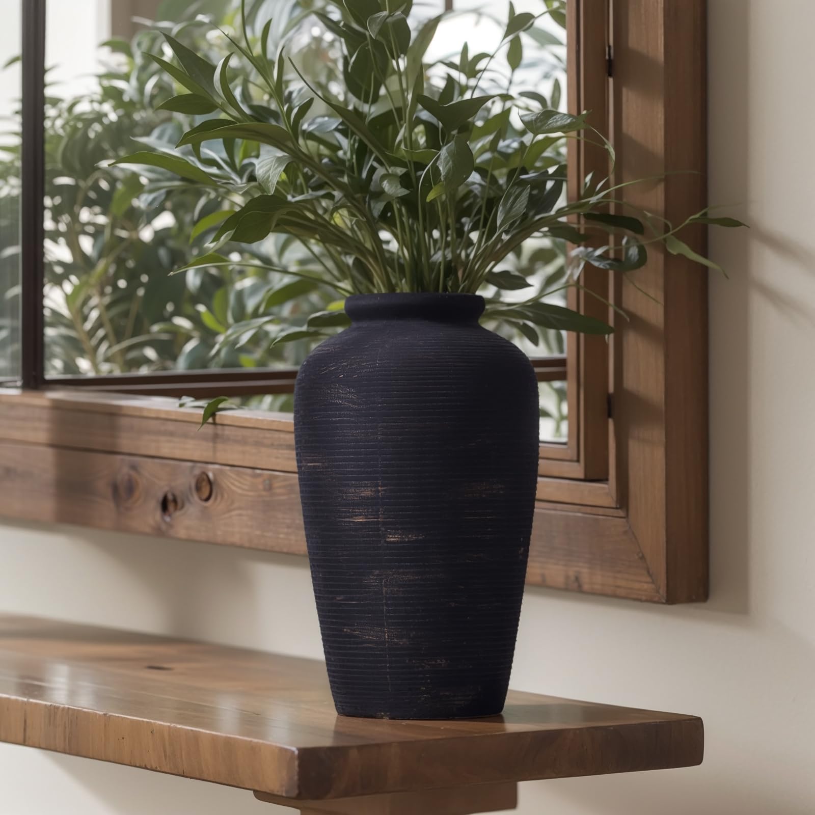 Photo 1 of 11” Large Ceramic Rustic Vase, Vintage Distressed Minimalist Decorative for Home Decor, Living Room, Entryway, Shelf, Table Centerpiece, Modern Farmhouse & Boho Style
