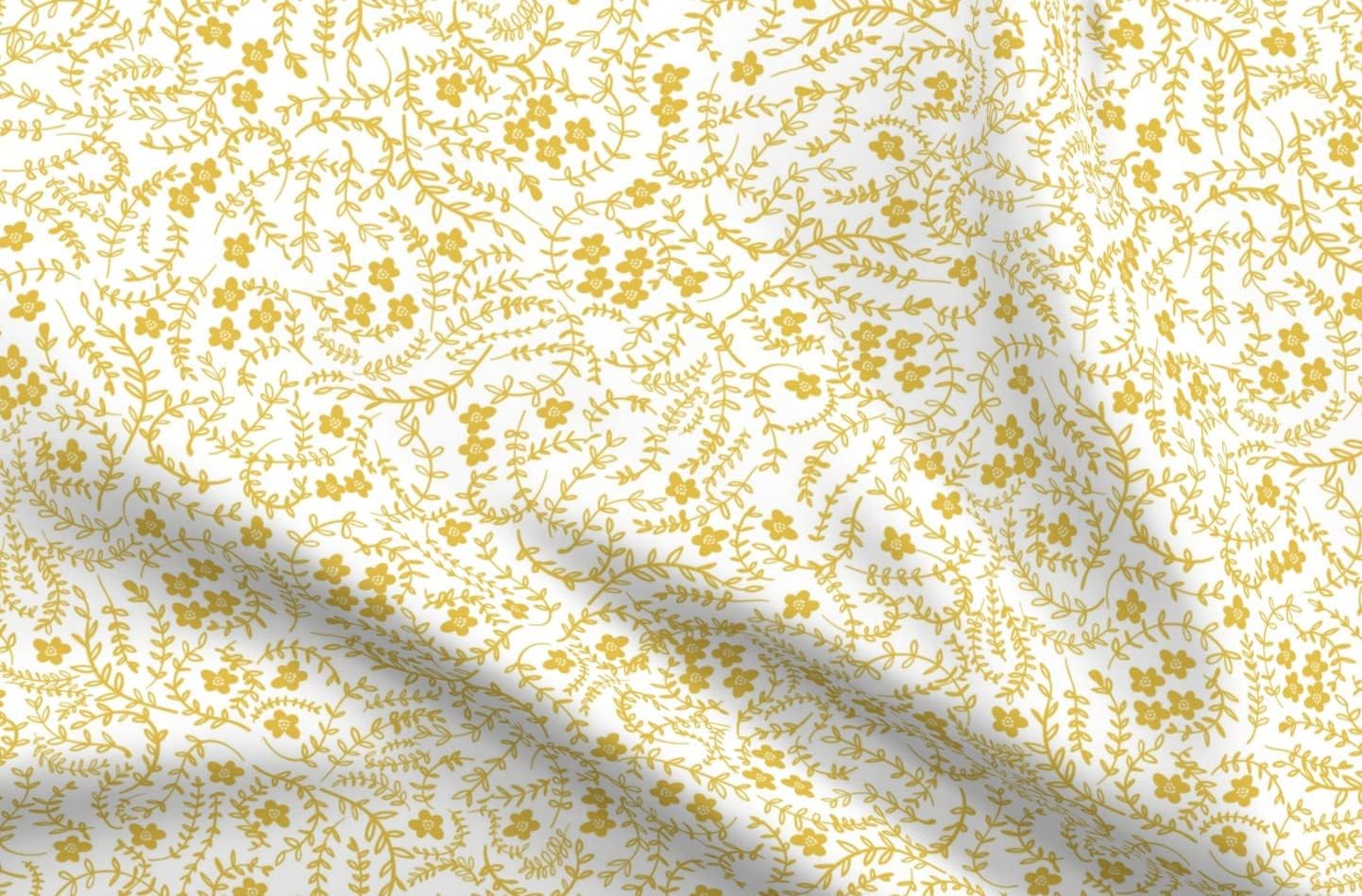 Spoonflower Fabric - Floral Ditsy Flowers Spring Summer Mustard Fern Foliage Monochromatic Printed on Minky Fabric by The Yard - Sewing Baby Blankets Quilt Backing Plush