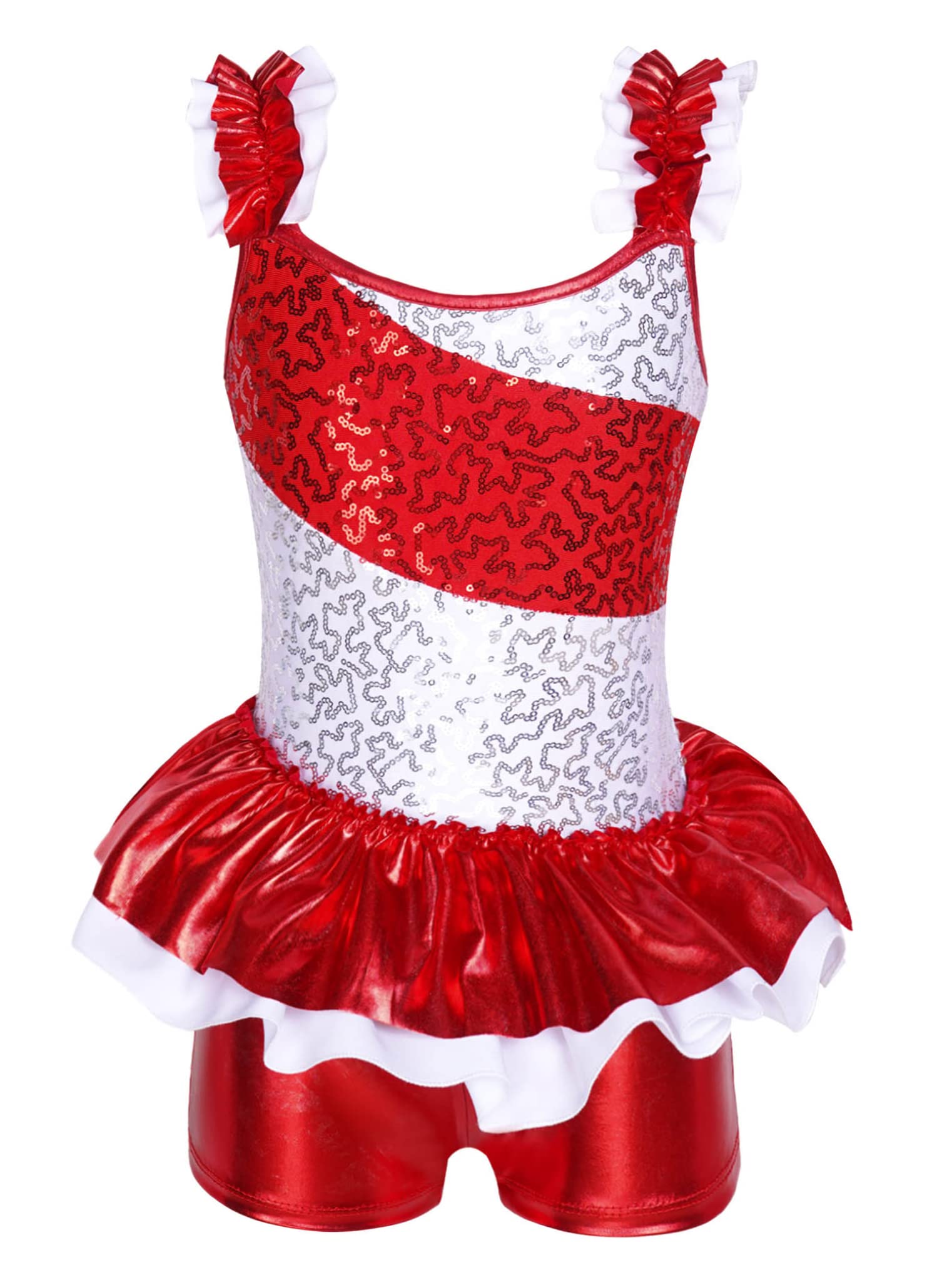Freebily Maillot Brillante de Danza para Niña Mono Corto de Gimnasia Rítmica Navideño Disfraz de Duende Payaso Fiesta Navidad Halloween Cosplay 5-16 Años