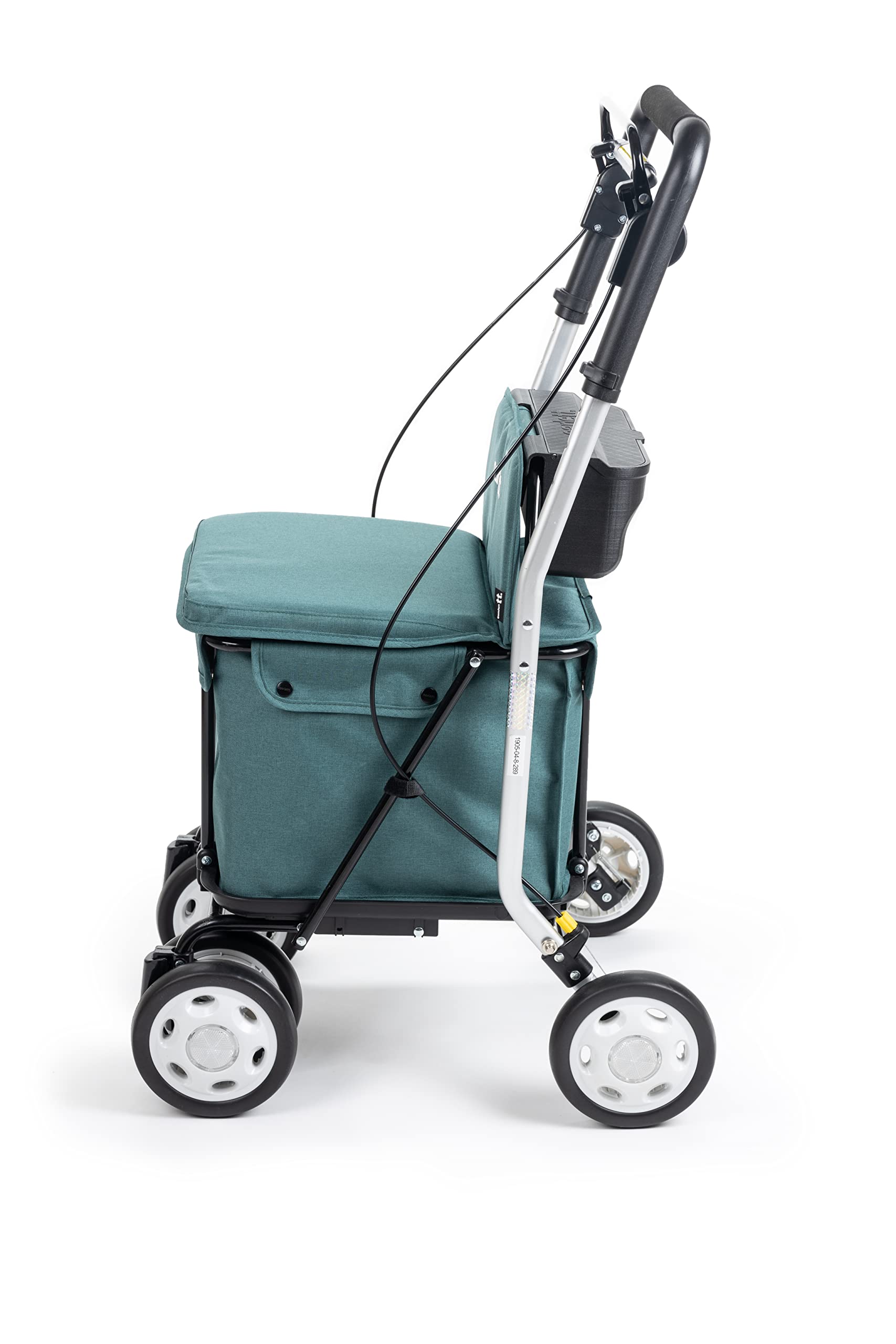 Carlett Déambulateur et Chariot avec Siège Intégré, Produit Médical Homologué UE, Sac Amovible 29 L / 15 kg, Plateau Porte-Objets et Poignée Réglable, Pliable, Roues Réglables, Comfort, Verte