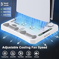 Vista 4 de YOGES Estación de carga para PSVR2 y PS5, soporte de cargador con 2 ventiladores de refrigeración, gafas PSVR2 y soporte para auriculares