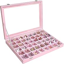 Jewelry Tray Organizer Box 48 Grid Jewelry Display Organizer Box with Transparent Lid Rings Earrings Necklaces Pendants Display Box Suitable for Women and Girls (48 Grid, Pink)