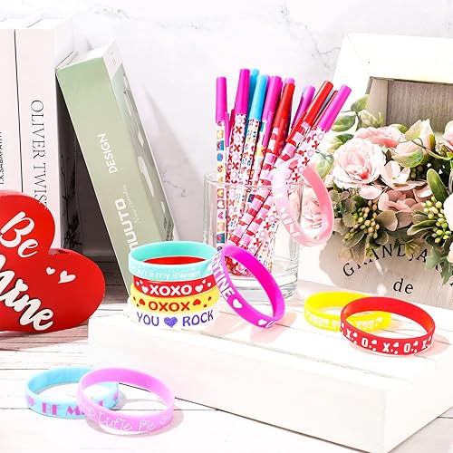 Miniatura 7 de Juego de 60 pulseras de goma para el día de San Valentín 30 bolígrafos de corazón a granel 30 pulseras de silicona pulseras de San Valentín regalos