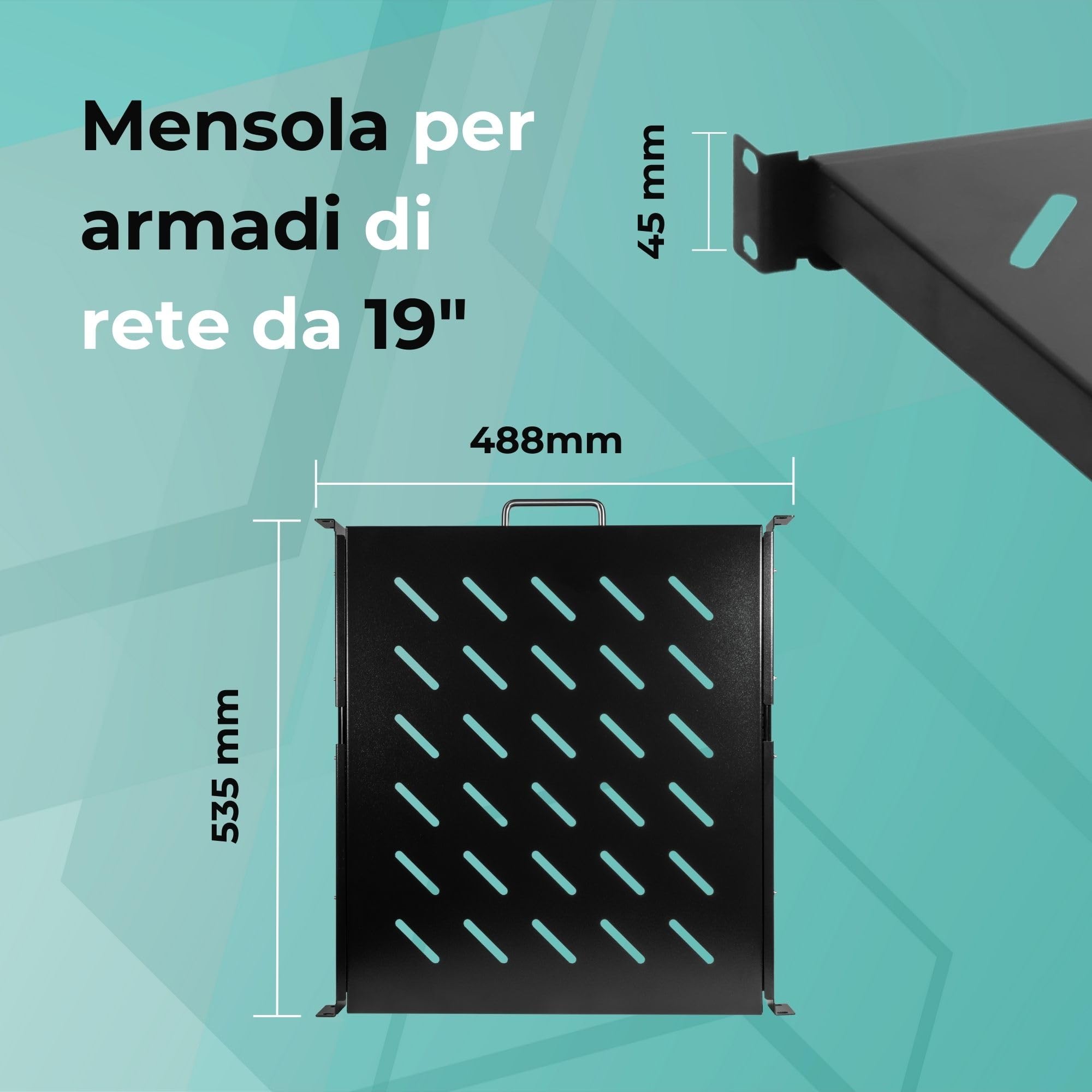Mensola Estraibile per Armadi Rack 19", Nera - Robusta, Versatile e Salvaspazio - Ideale per Server, Networking, Apparecchiature Elettroniche e molto altro (Profondità 530 mm)
