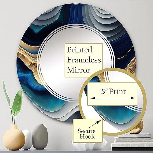 Miniatura 3 de DesignQ Vibrant Blue and Gold Agate I- Vanity Mirror, Bathroom Mirrors, Wall Mirrors for Living Room, Bedroom - Oval Mirror - Large 20'x30', 24'x36'