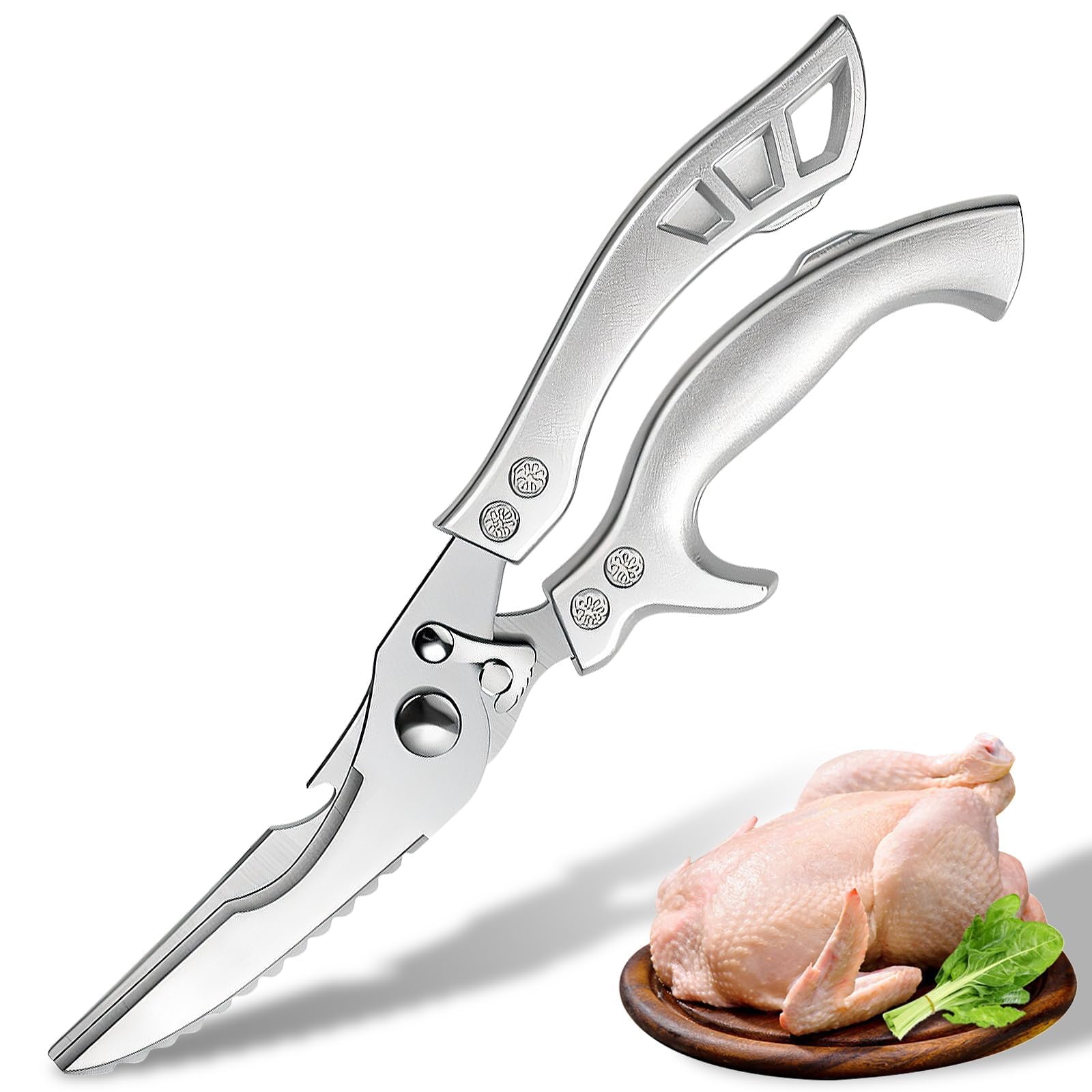 Plys Kitchen Scissors Heavy Duty: Poultry Shears for Meat and Chicken, Food Scissors for Cooking, Plastic Handle, Silver