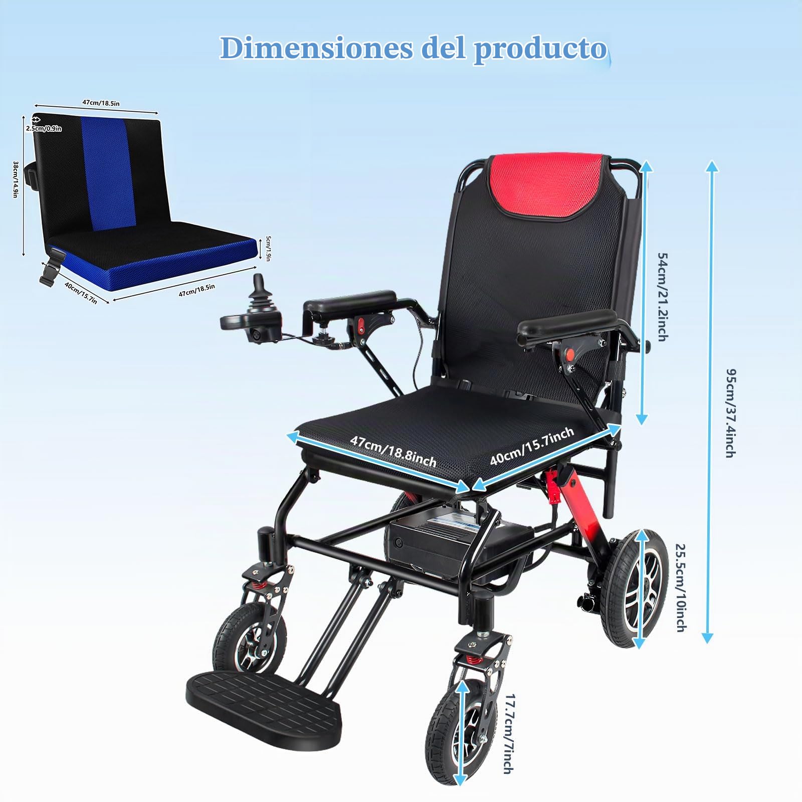 Silla De Ruedas Eléctrica Plegable para Adultos, Autonomía De 21 Km, Silla De Ruedas Eléctrica Ligera Ayuda para La Movilidad Todoterreno para Personas Mayores Y con Discapacidad