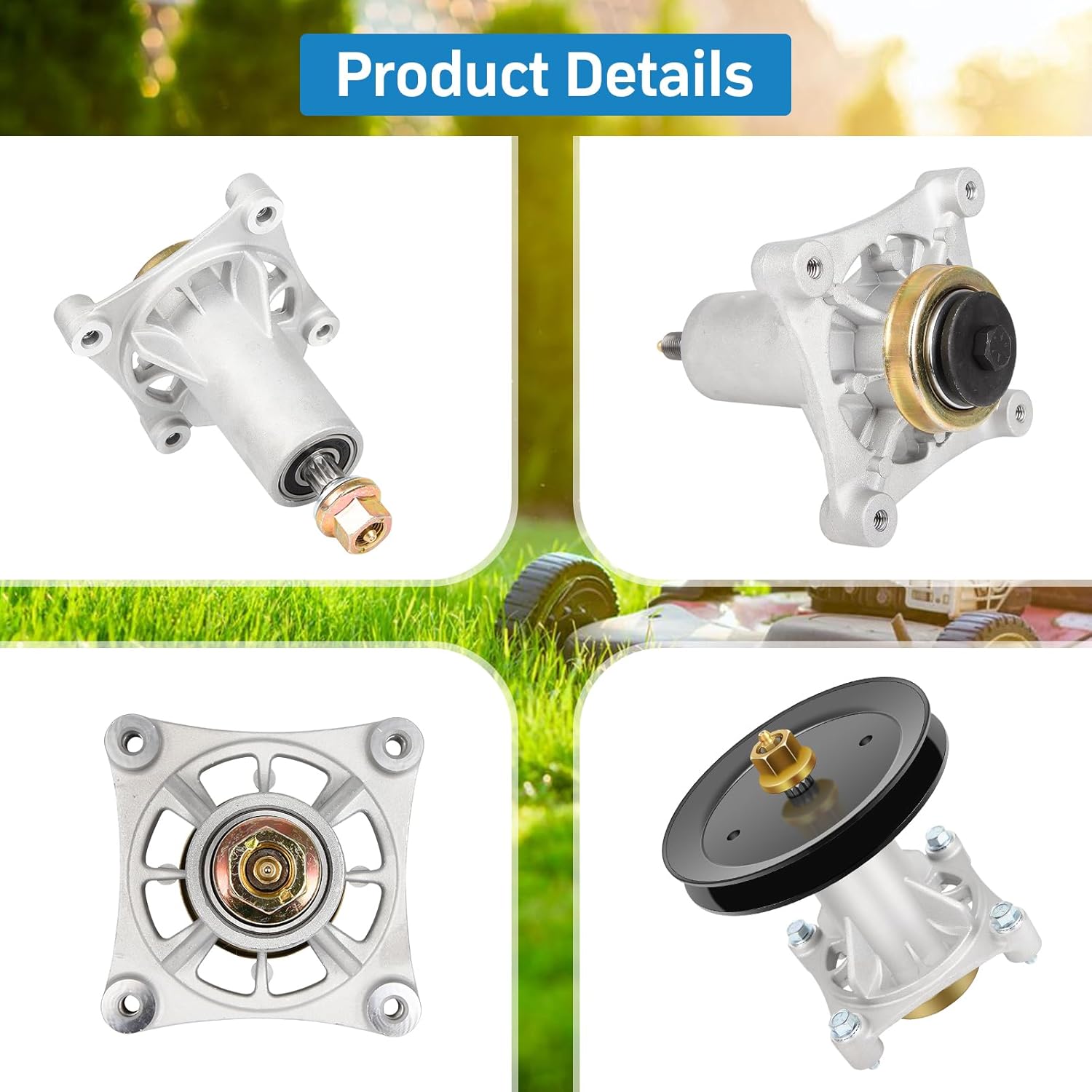 Lawn Mower Spindle with Pulley Fits for 532187292 532192870 532187281 21546238 21546299 197473 532195945 21546446 Compatible with Husqvarna YTH22V46 Ariens Poulan Jonsered Mandrel Assembly, 2 Pack