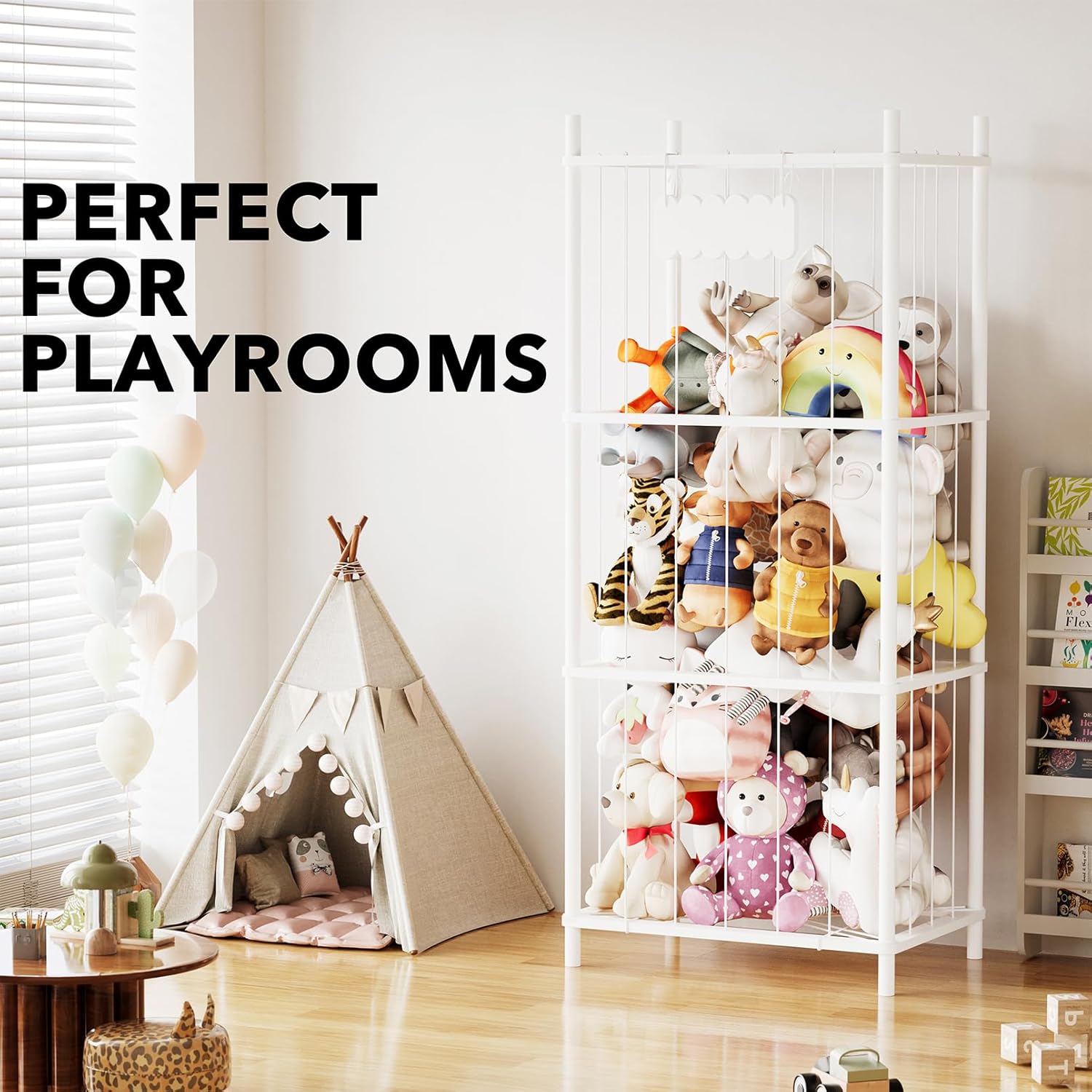 SpaceAid Stuffed Animal Storage Organizer, Wood Animals Zoo Toy Plushies Storage Holder, Large Capacity Plush Toy Cage for Playroom Organization, 22.8" Wide, White - Image 5