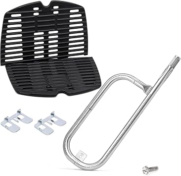 Criditpid Grill Replacement Parts for Weber Q100, Q1000, Q120, Q1200, Q140, Q1400, 7644 7582 Cooking Grates & 60040 Burner Tube Kit for Weber 516002 516001 50060001 51060001 Gas Grills.