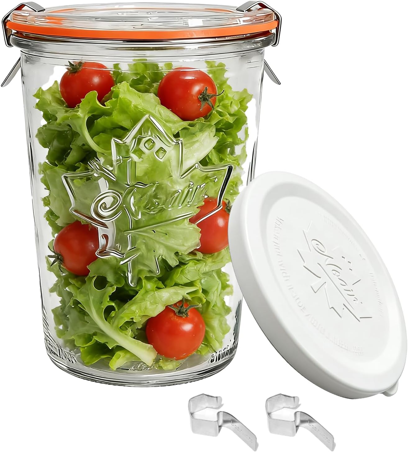 2 Pack Sourdough Starter Jar,27oz Glass Storage Containers with Glass Lids &Plastic Lids,Airtight Wide Mouth Jars for Pickling,Overnight Oats,Salad