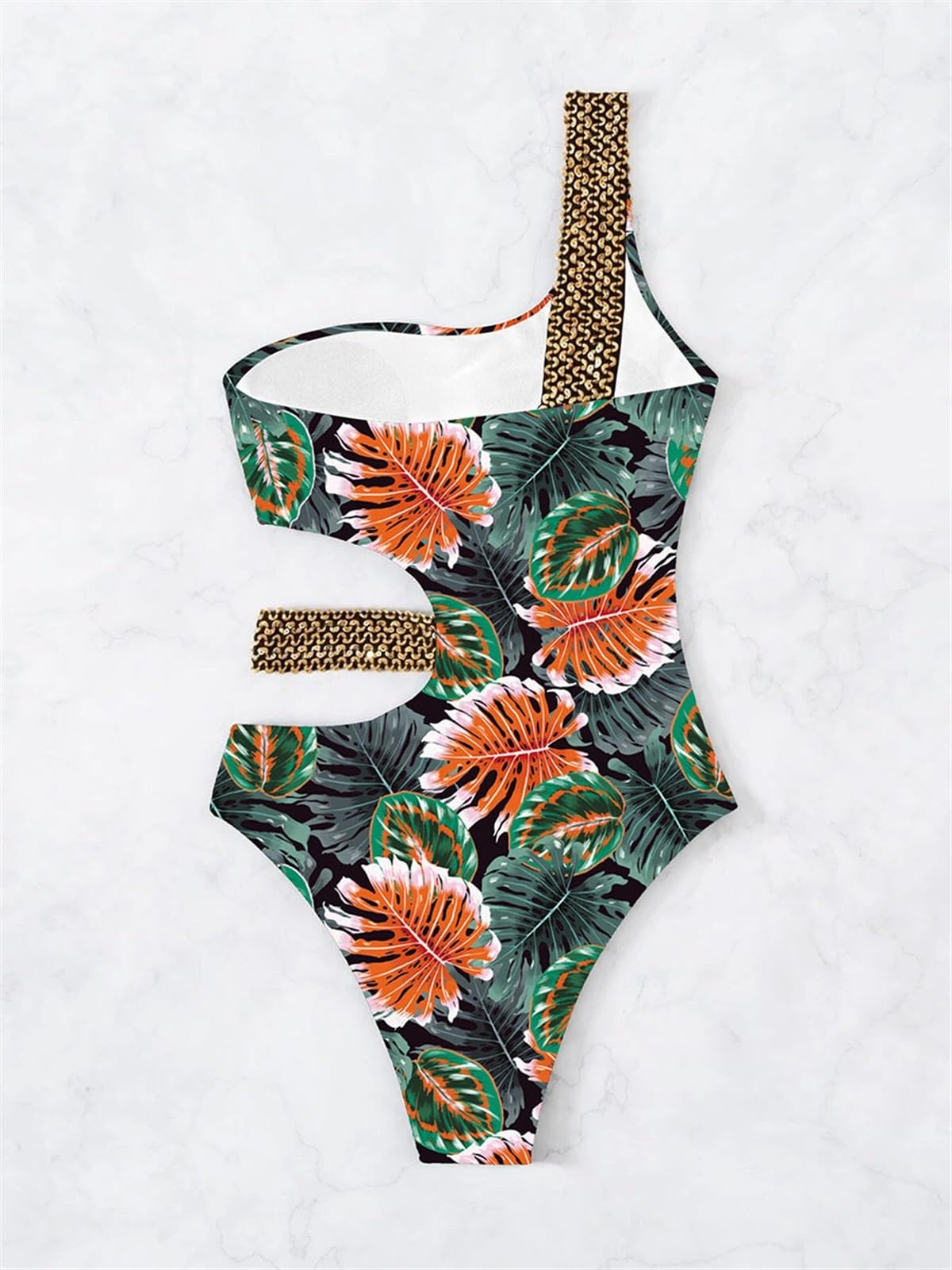 Sexy One-Shoulder Straped Print Stroje kąpielowe Kobiety Push Up High Cut Jednoczęściowy kostium kąpielowy z odkrytymi plecami (kolor: 7601 nr 3, rozmiar: M)