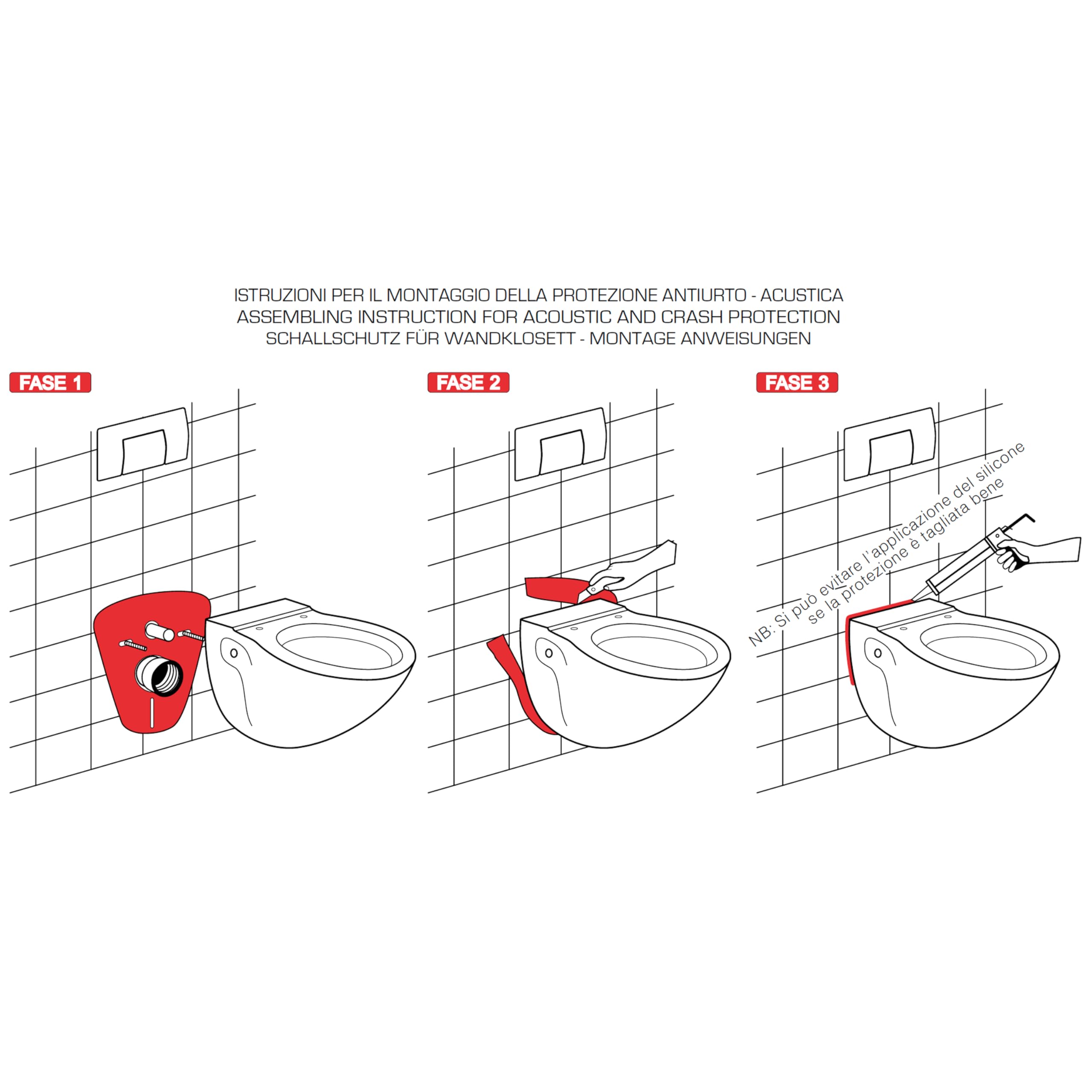 Fischer Membrana Anti Rumore per WC e Bidet, Guarnizione per Isolamento Acustico di Sanitari Sospesi a parete, Tappetino per Isolamento Acustico, Universale, Antiurto, 4824