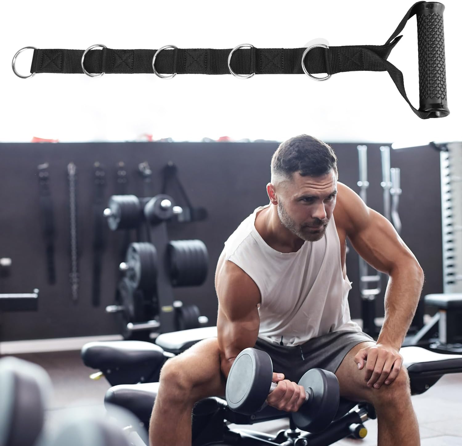 QWORK Fitness Metal Gym Handles with 5 Adjustable D-Ring Buckles - Heavy-Duty Handles for Pulley Systems, Pull-Down, Shoulder, Biceps, Triceps Exercises