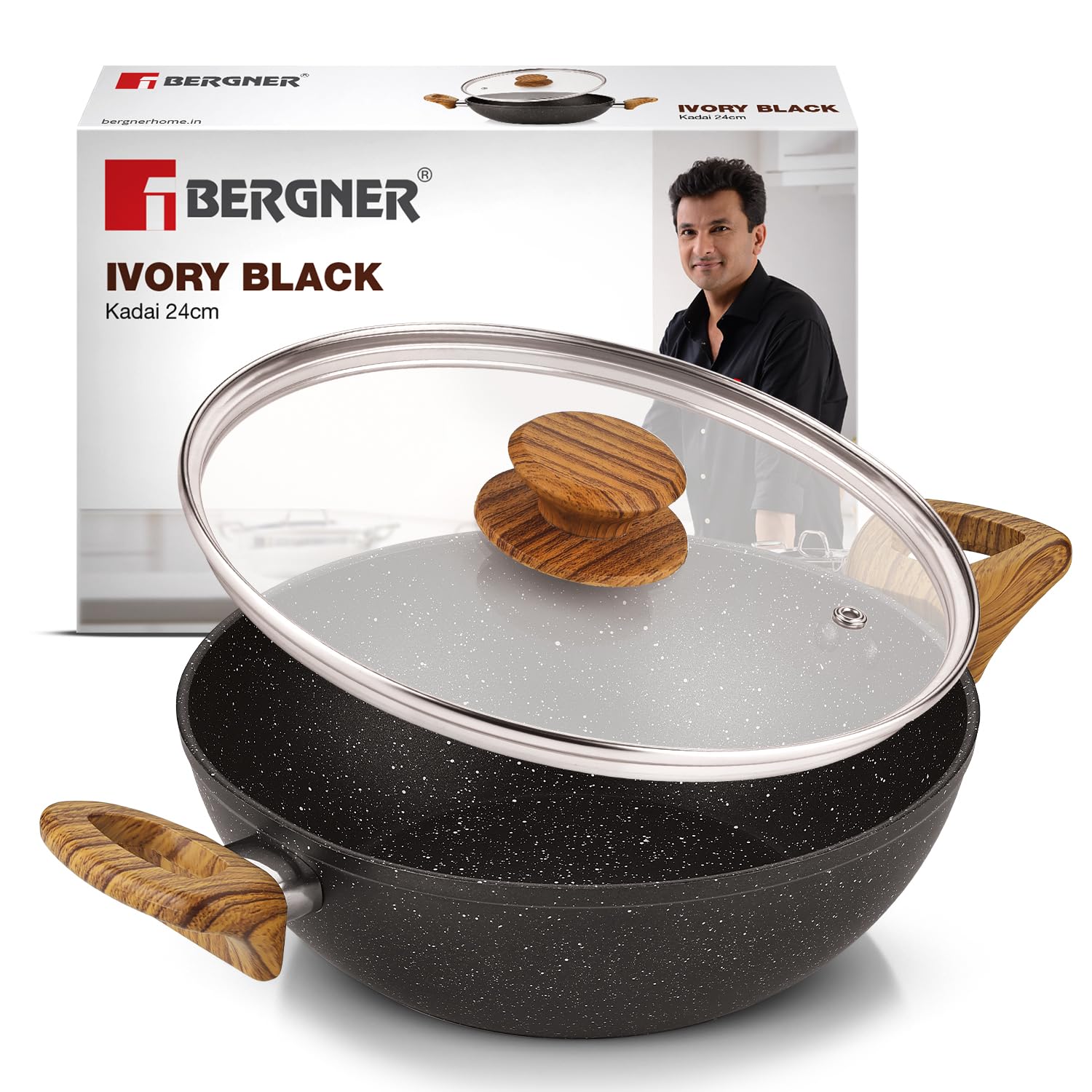 Bergner Ivory Black Granite Kadai - 2.5L Non-Stick Cookware -1