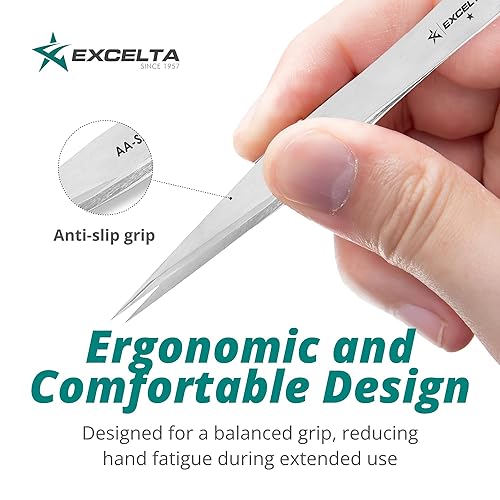 Miniatura 4 de Excelta Pinzas, pinzas puntiagudas medianas, acero inoxidable, 5 pulgadas de longitud total