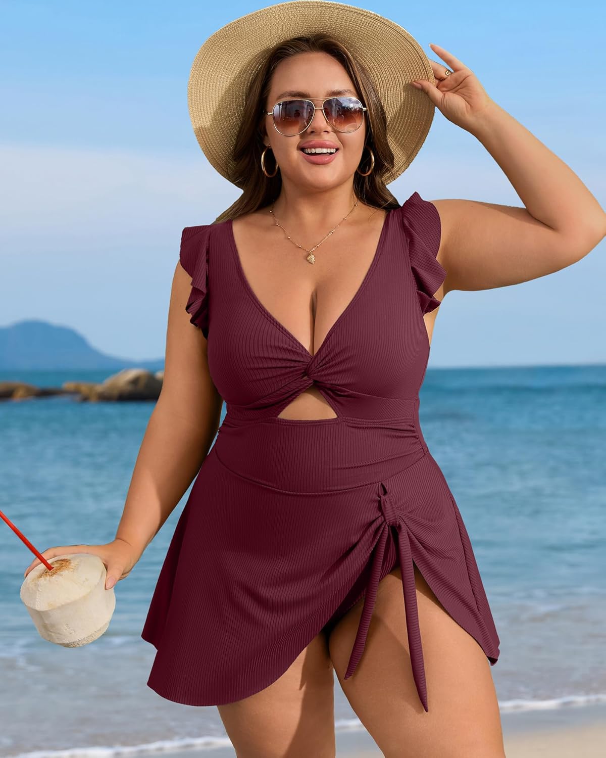 Charmo Ruffle Ribbed Plus Size Swimdress for Women One Piece Swimsuit High Waisted Tummy Control Bathing Suit 2026 - Image 5