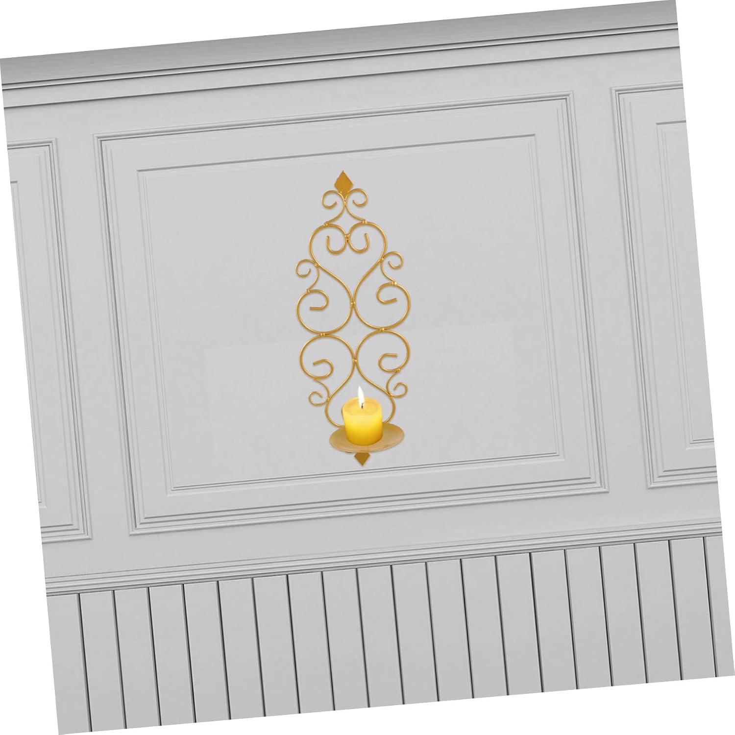 2Pcs Gold Wall Candle Sconces Iron Candlesticks Holder Decorative Rustic Candle Display for Living Bedroom Office Hotel Decor
