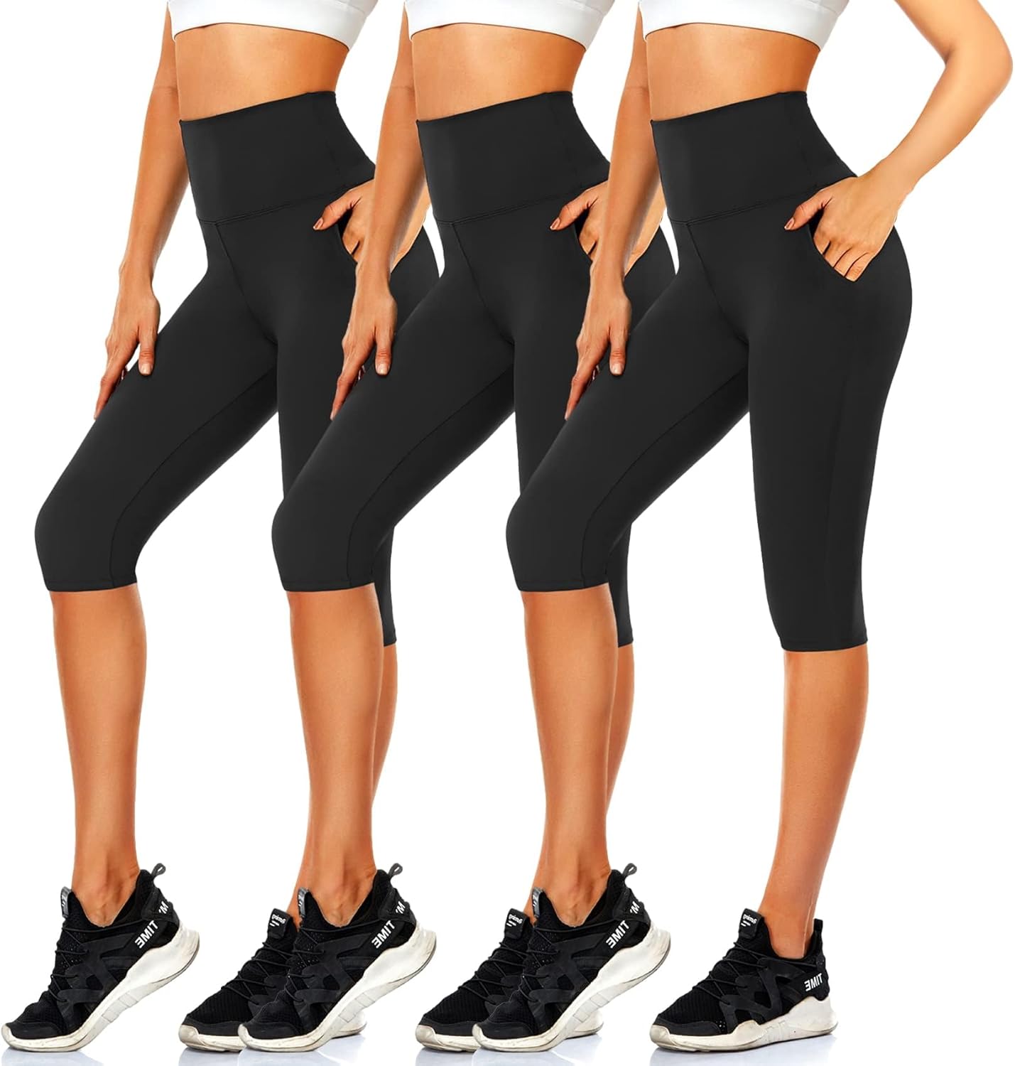 Women’s Knee Length Leggings-High Waisted Capri Pants Biker Shorts for Women Yoga Workout Exercise Short Casual Summer