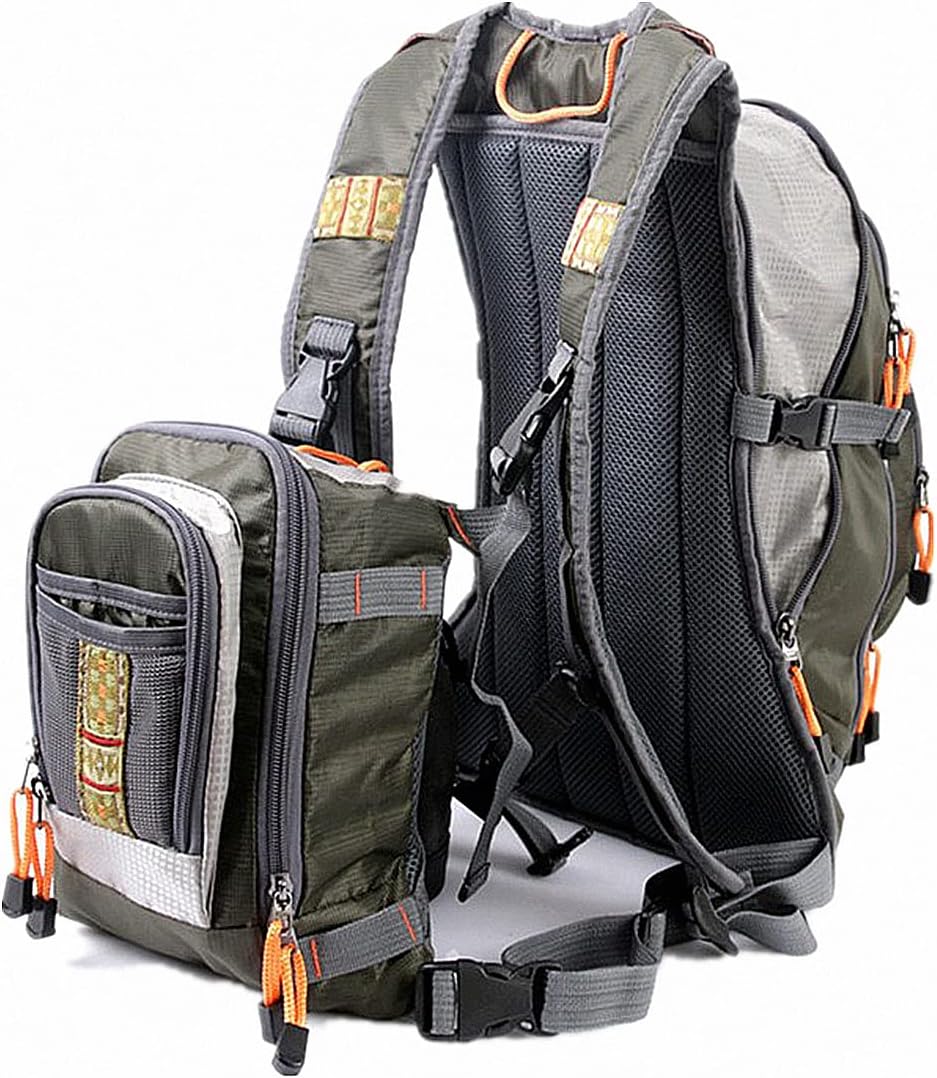UNISTRENGH Adjustable Fly Fishing Multi-pocket Backpack Chest Bag with Fishing Lure Bag Premium Gear Packs (Militery Green)