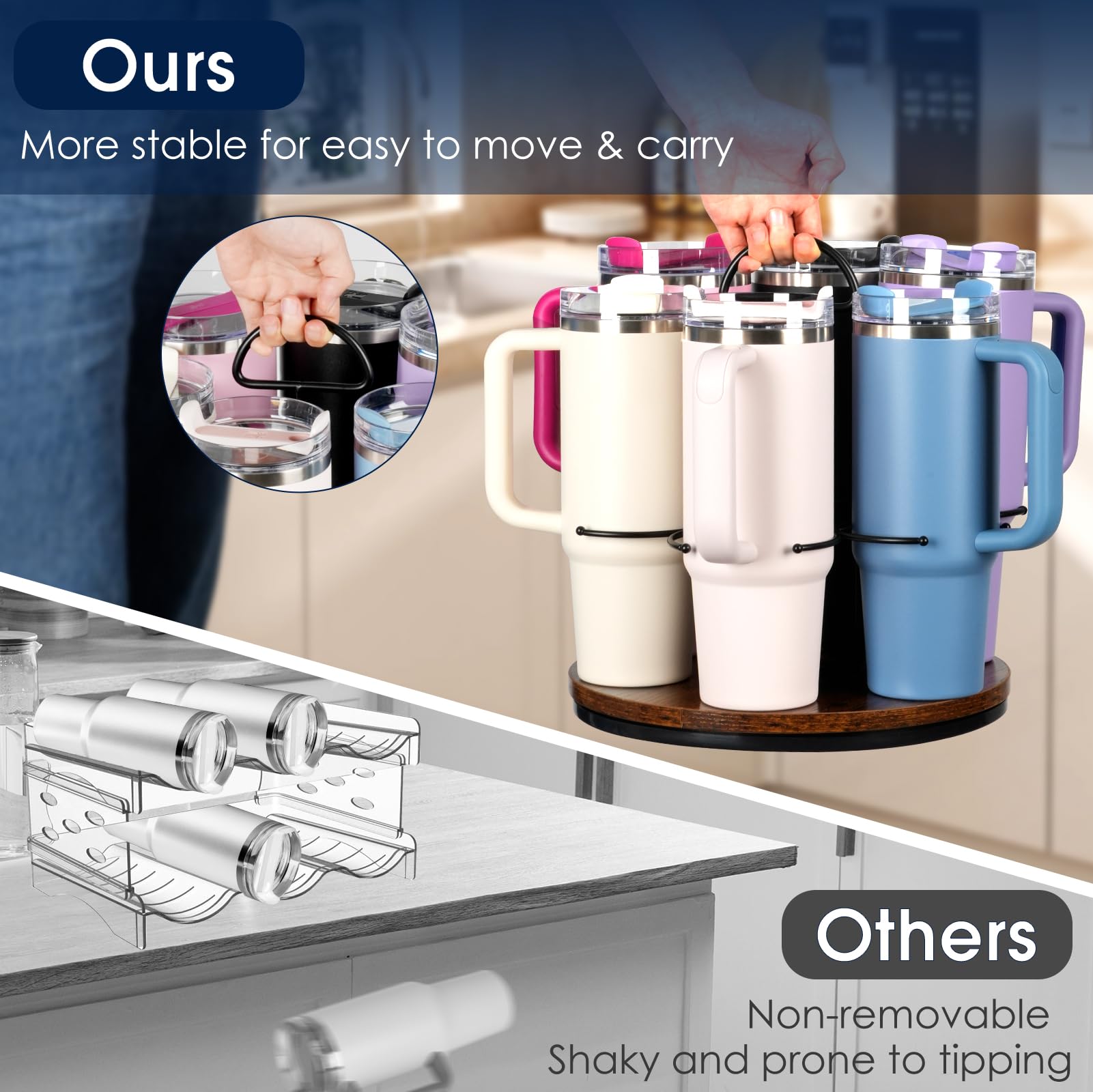 MOJOHAND Organiseur De Bouteilles D'eau Pour Gobelet Stanley Avec Poignée, Organiseurs De Garde-manger, Cuisine Et Rangement Pour Accessoires De Tasses, Porte-bouteille D'eau, Porte-bouteilles De Vin