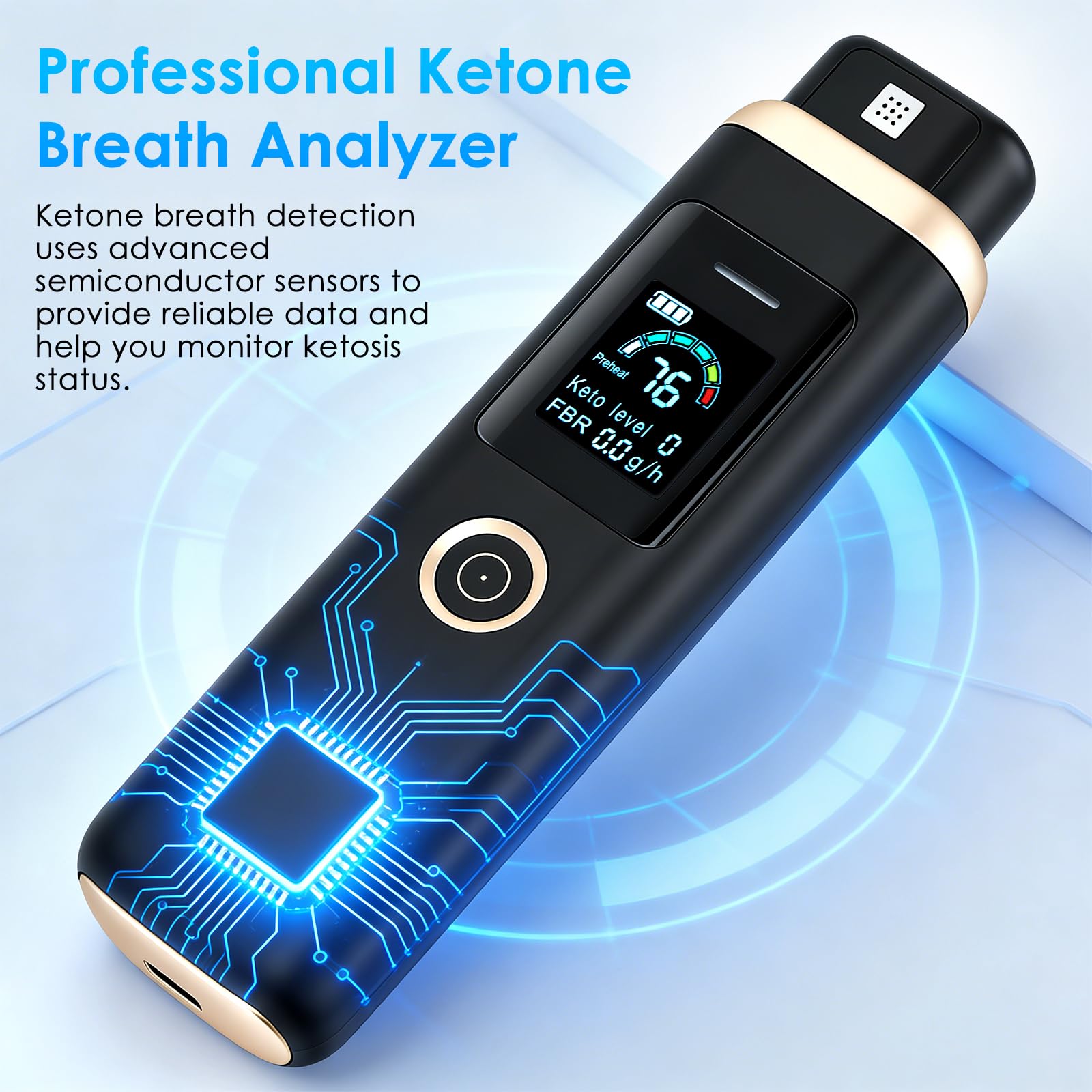 Ketone-Atemmessgerät – Hochpräziser Keton-Atemanalysator zur Ketose-Messung | Ketontester für Ketogene Ernährung, Low-Carb & Fitness | Digitale Ketose-Überwachung ohne Teststreifen
