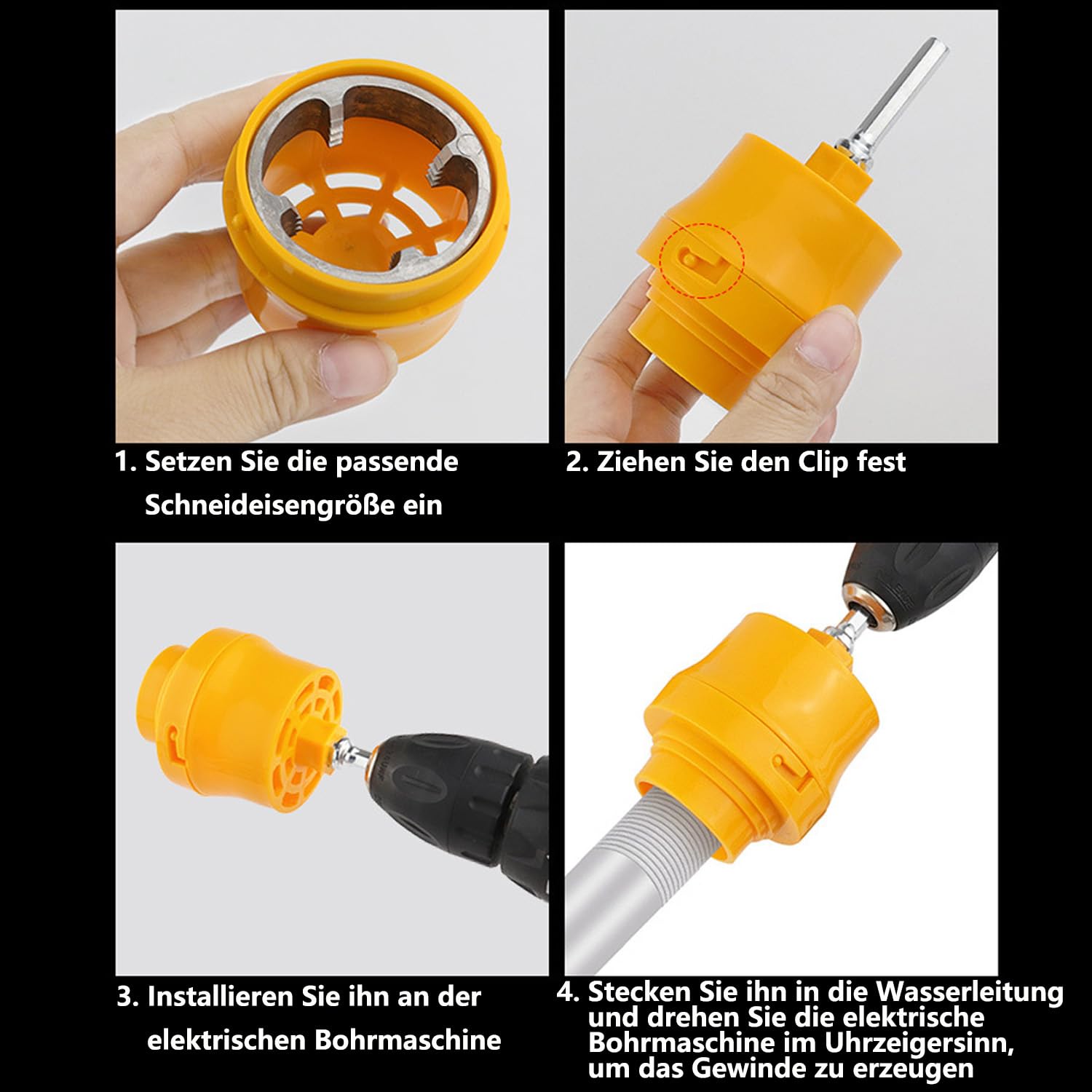 Produktbild von PVC-Rohrgewinde-Set – 3 Matrizen (1/2″, 3/4″, 1″) – Manuell Oder Für Elektrobohrer – Für Wasserrohre & Sanitär (Stahl, 60 G)