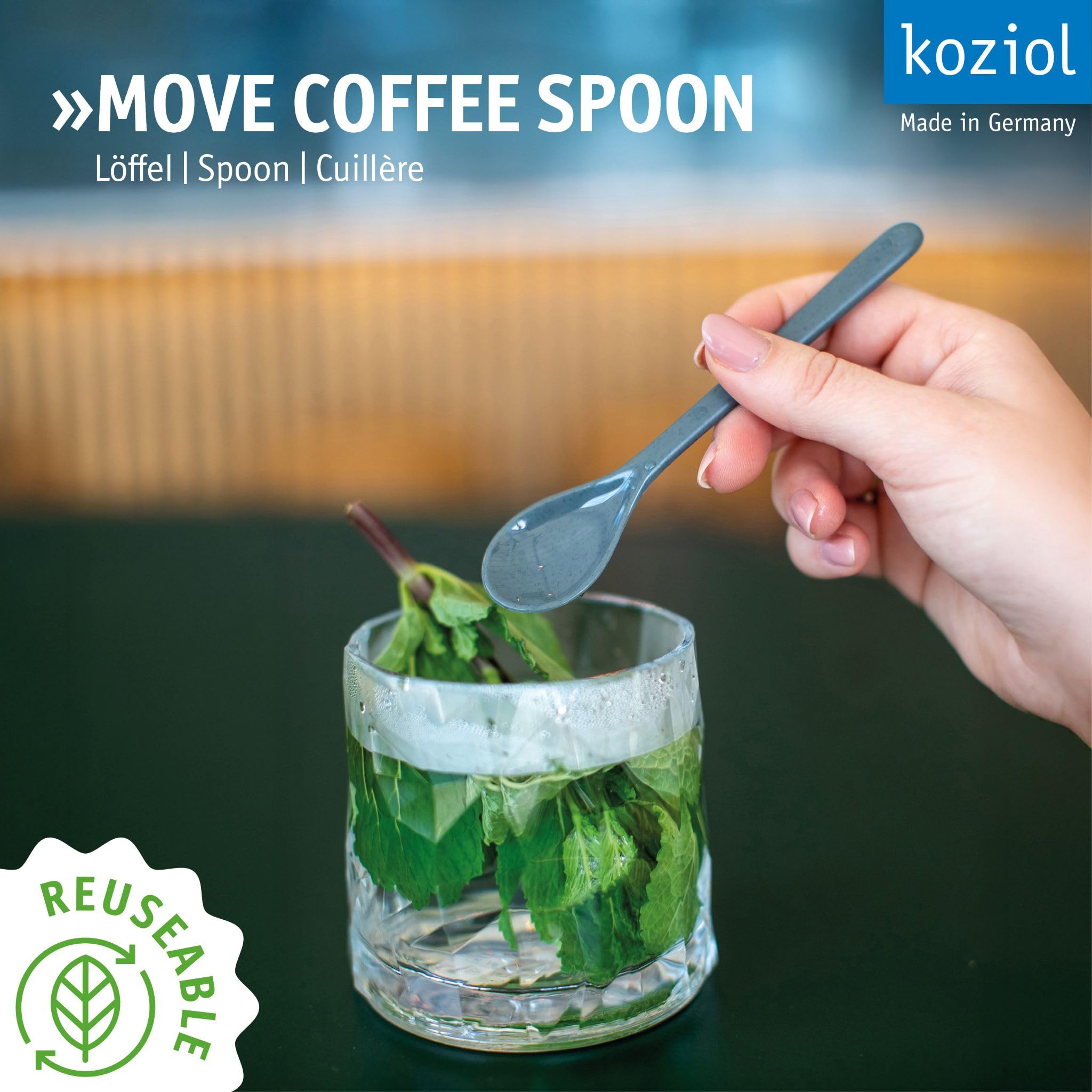 Koziol MOVE COFFEE SPOON Lot de 200 cuillères réutilisables en plastique, longueur 134 mm, réutilisables, incassables, passent au lave-vaisselle, à emporter, restauration, événements