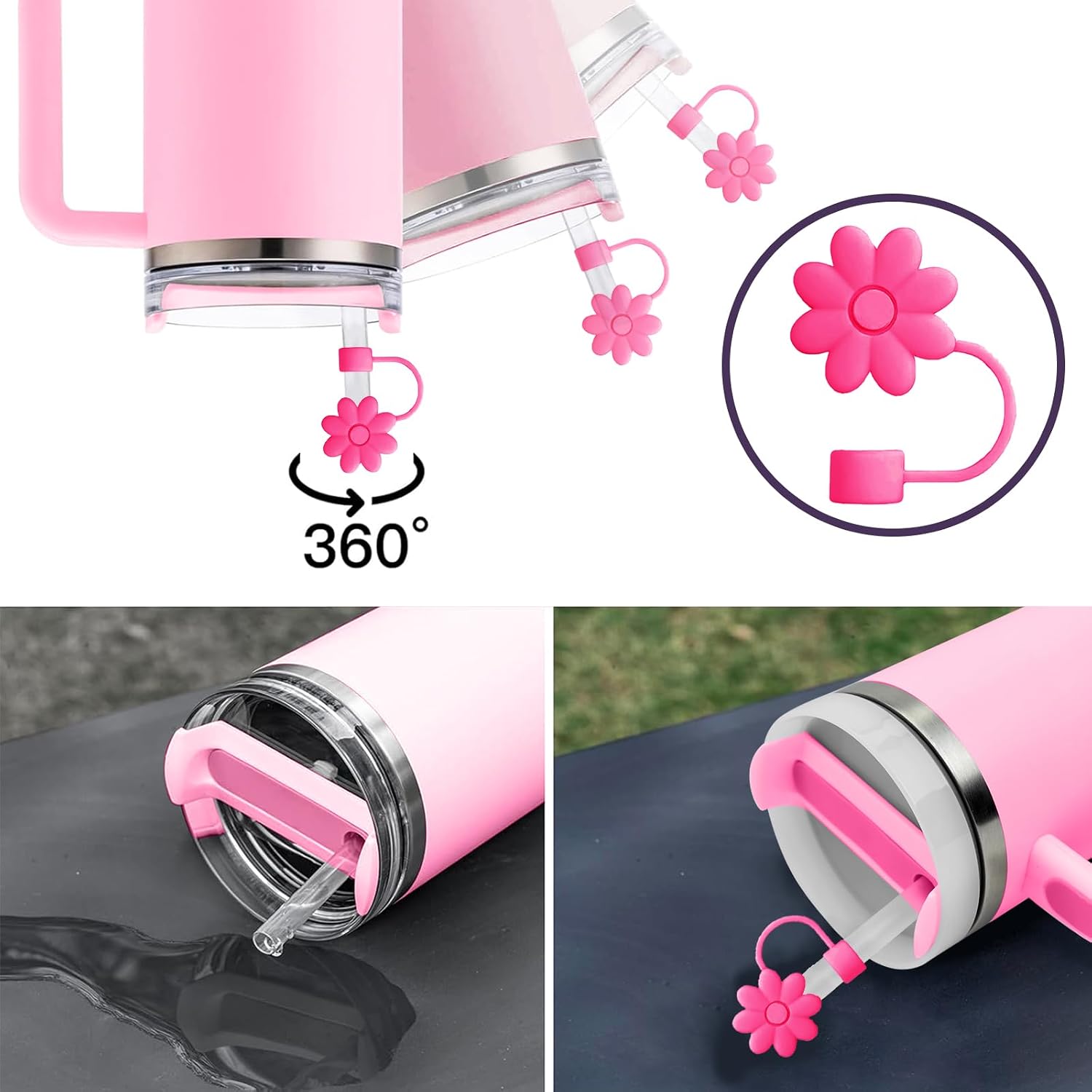 4 PCS Straw Covers Toppers for Stanley Cups(Fluorescent Pink) image 4