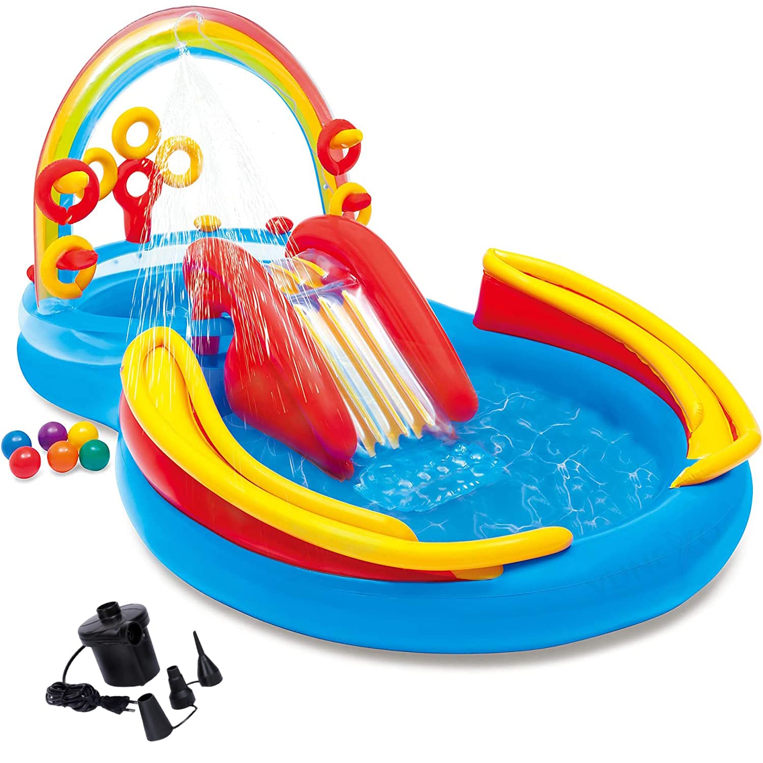 Vunexo Rainbow Ring Inflatable Swimming Pool, Wading Pool, Water Sprayer Play Center with Electric Pump, 117" X 76" X 53", for Ages 2+ (B0BYTCLRJD) Amazon Price History, Amazon Price Tracker
