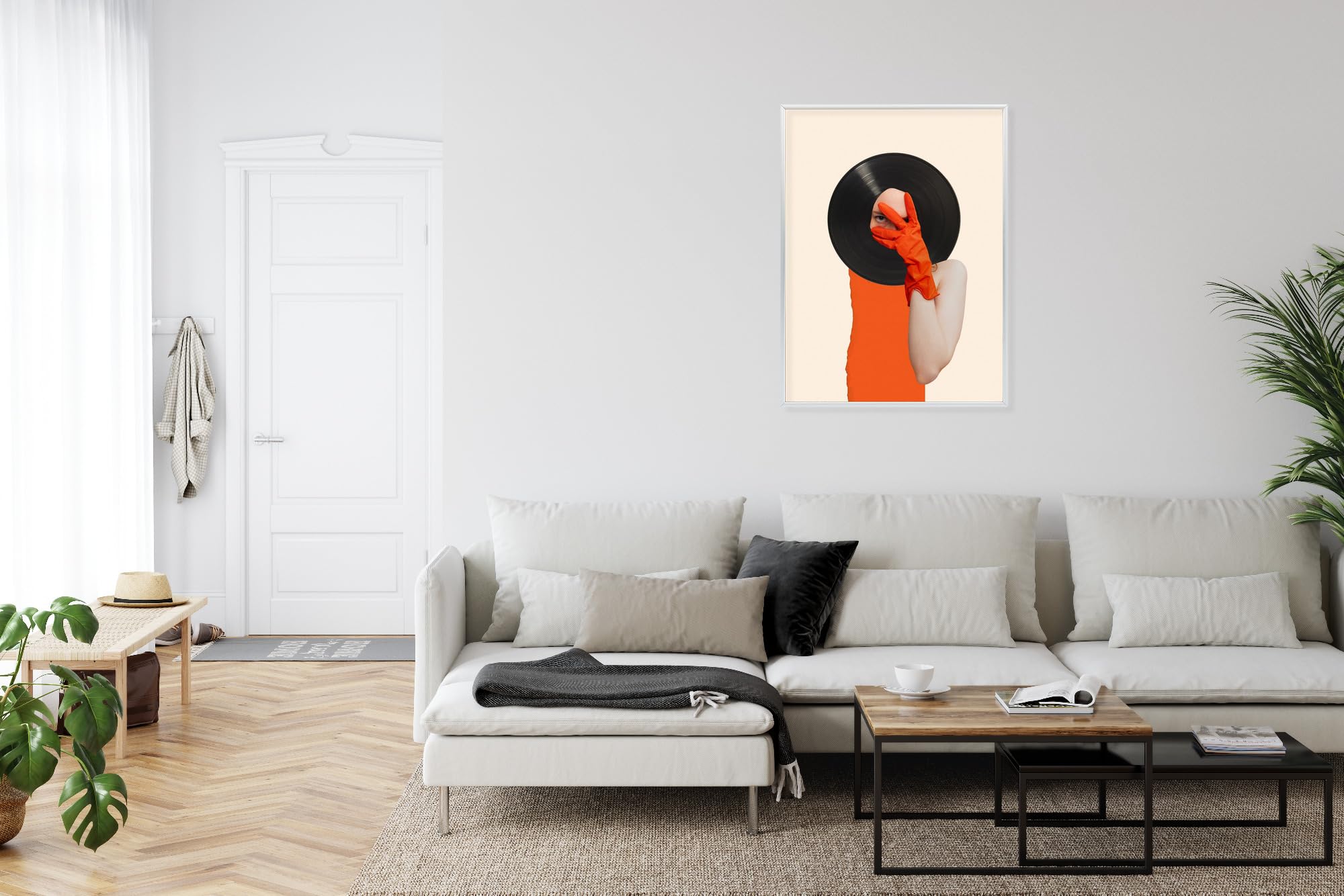 WALLERO Poster Spirito musicale su disco in collage pop art con Cornice in Alluminio Argentata – Decorazione Moderna da Parete e Stampa Artistica | Decorazione per Soggiorno, Camera da Letto 30x40