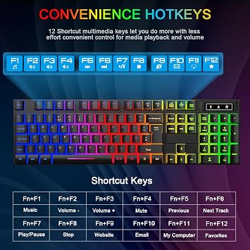 Gaming Keyboard and Mouse Set, UK Layout, RGB Backlit Wired Keyboard, Ergonomic 4-Color LED Gaming Mouse, Large Mousepad, USB Plug & Play for PC, Mac, PS4, Xbox