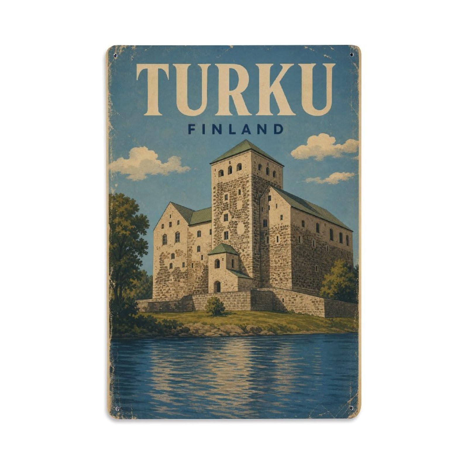 Retro Travel Finland Turku Metal Tin Sign Plaque Wall Decor for Cafe, Club Bar, Office, Garden Metal Poster 8x12Inch