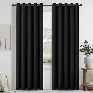 DONREN Full Blackout Curtains for Bedroom, Thermal Insulated Noise Reducing Linen Grommet Window Drapes for Living Room and Nursery, Black, 66 x 84 Inch Length, 2 Panels