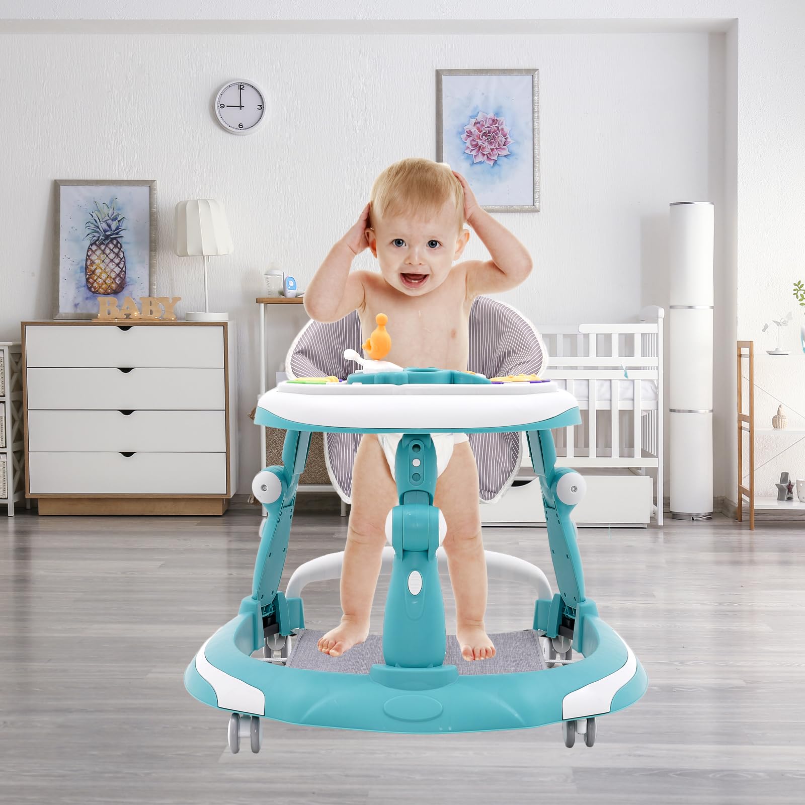 Baby Lauflernhilfe,3-in-1 Lauflernwagen vom Sitzen zum Stehen, Gehhilfe mit Esstablett und Spielcenter für Babys Jungen Mädchen ab 6 9 18 Monate (Hellgrün)