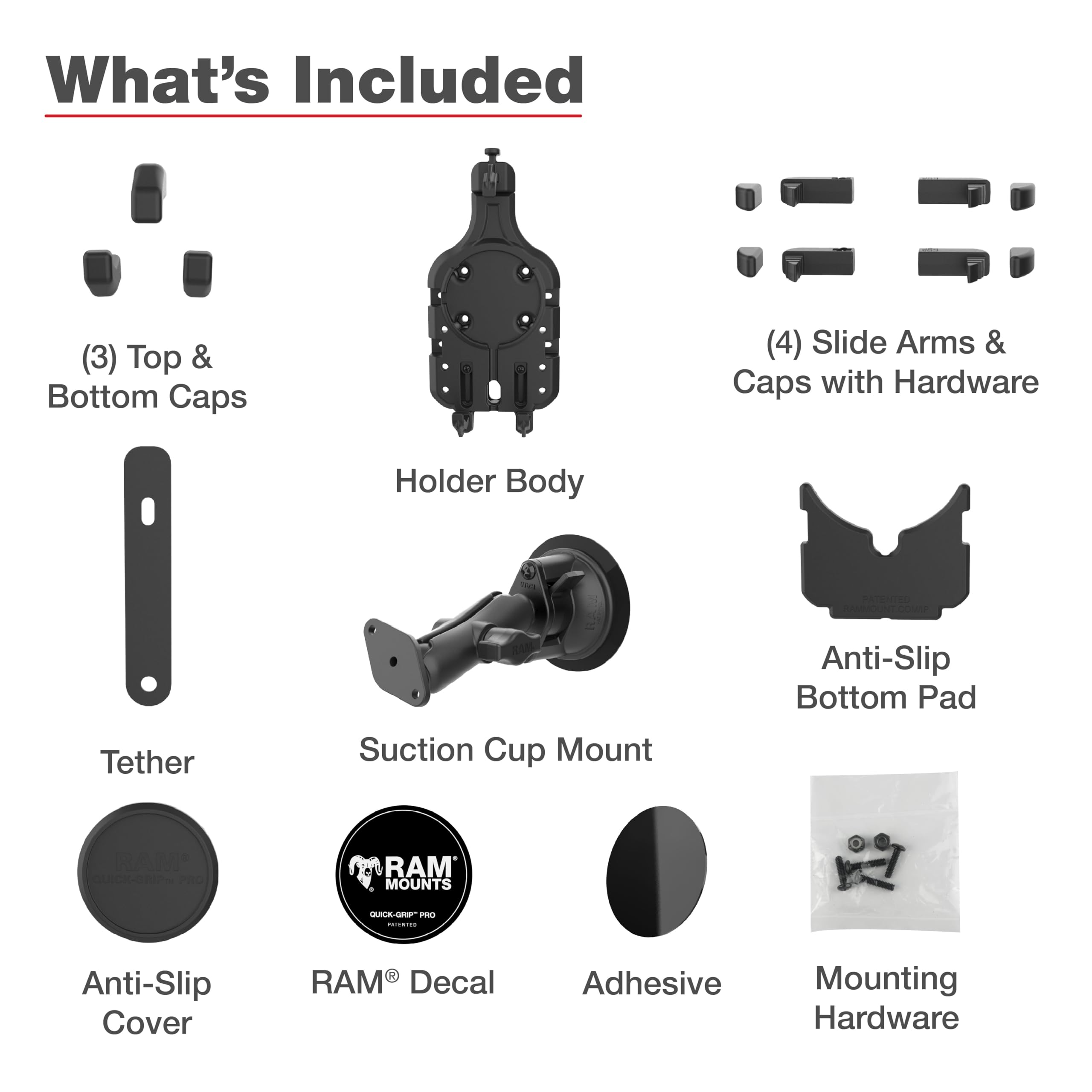 RAM MOUNTS Quick-Grip Pro - Supporto per telefono con ventosa Twist-Lock | Sfera da 2,5 cm con braccio medio per parabrezza del veicolo e altre superfici non porose