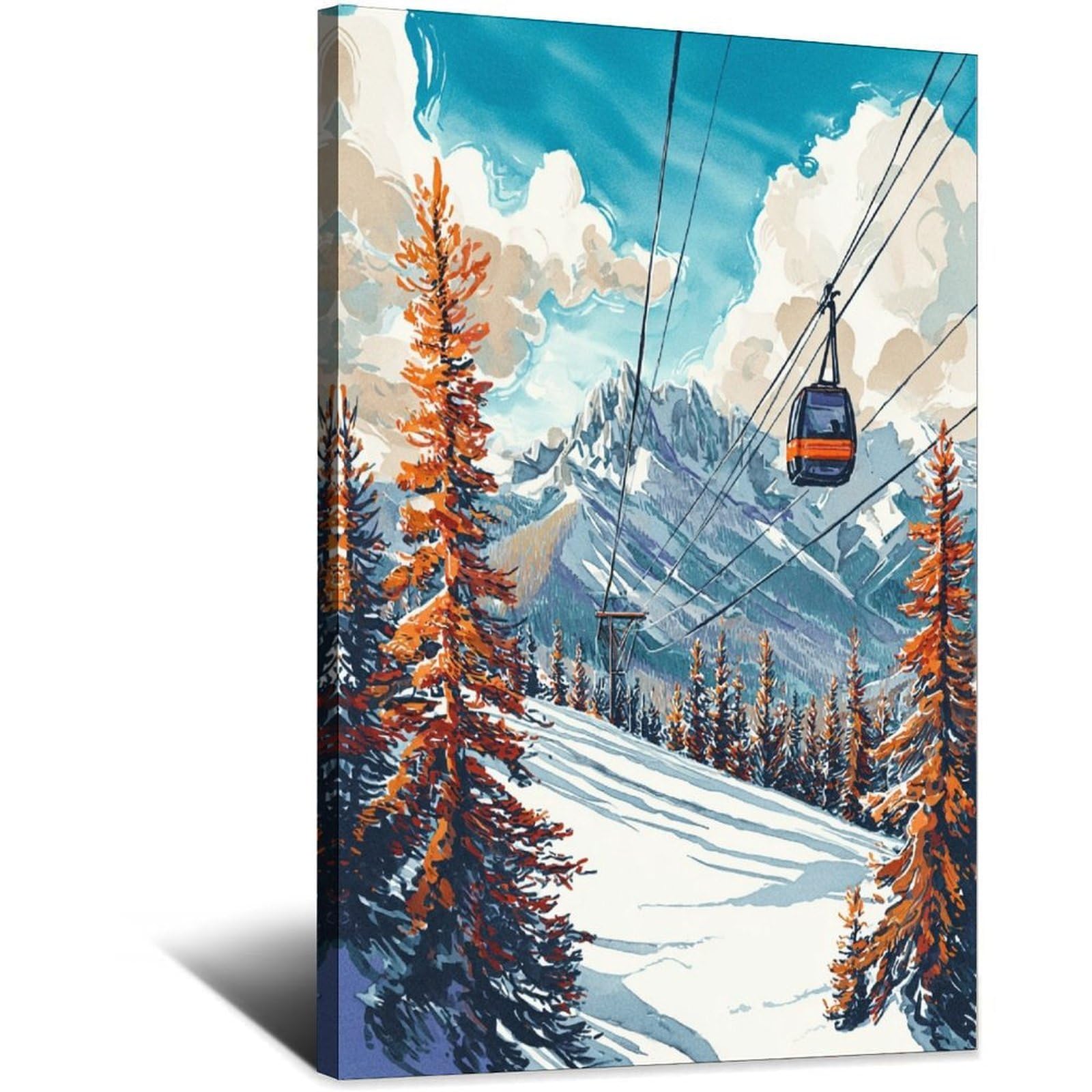 iPuzou Tignes Ski Poster 24x36inch(60x90cm) Vintage Watercolor Canvas Art