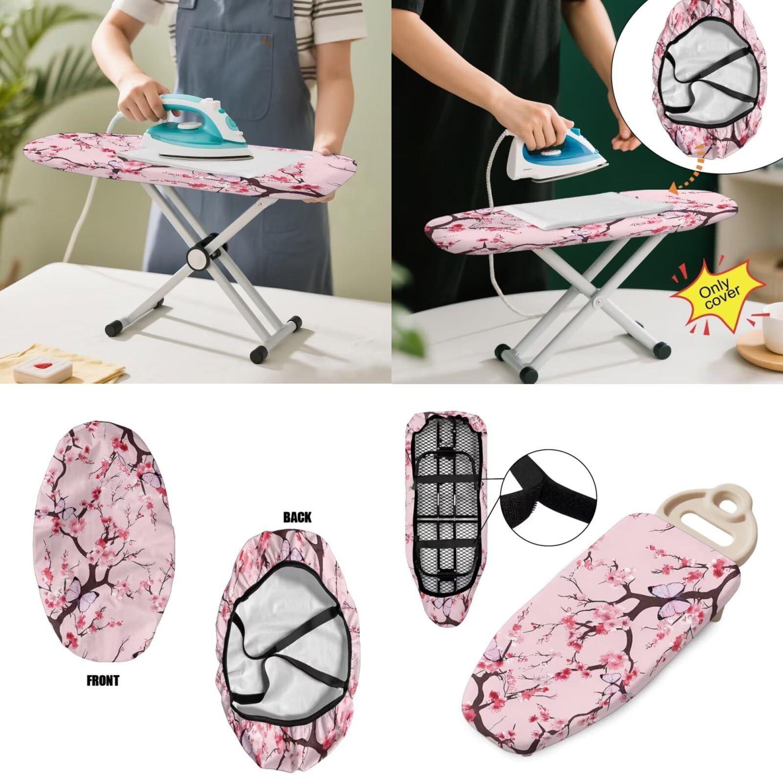 Plum Blossoms Iron Board Cover for Home Replacement with Elastic Edge Dust Proof Stain Resistant Cover for Ironing Board Pad Covers Non-Slip Replacement Accessories
