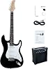 ST Full-Size 39 Adult size Electric Guitar Black with 5W Amplifier powered by 9V battery or adaptor - not included, Extra Strings, Cable and Guitar Pick