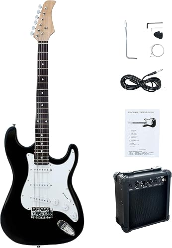 Guitarra eléctrica para adultos/adolescentes/principiantes de tamaño completo de 39 pulgadas, color negro con amplificador de 5 W (alimentado por