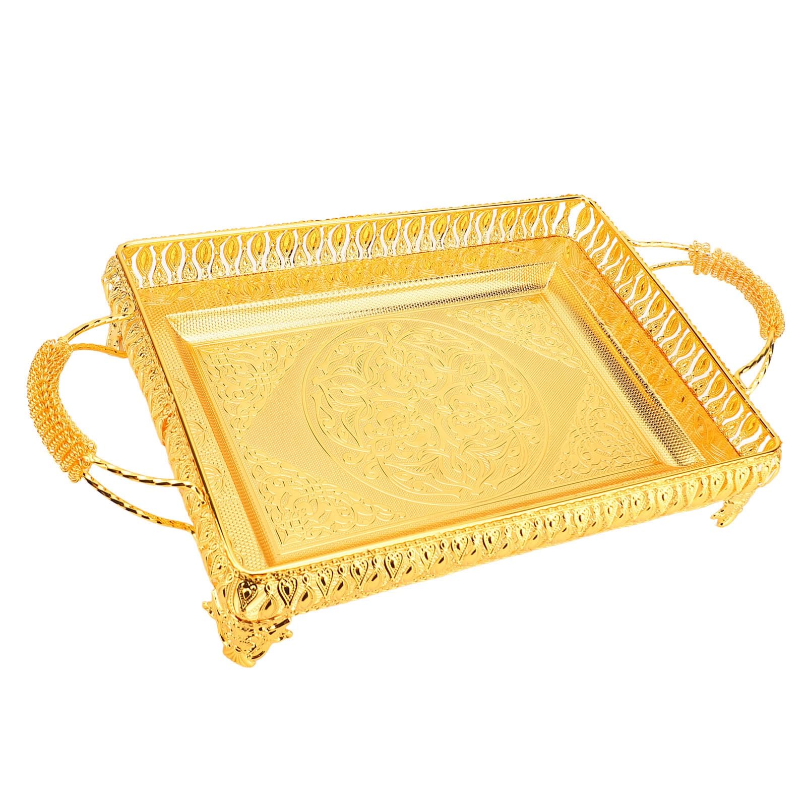 Yctze Bandeja Decorativa Dorada para Servir Bandeja de Metal para Servir Comida, Merienda, Fruta, Rectángulo Europeo, Plato Decorativo para Fiesta, de Metal Dorado Decorativas Hogar y Cocina/Cocina