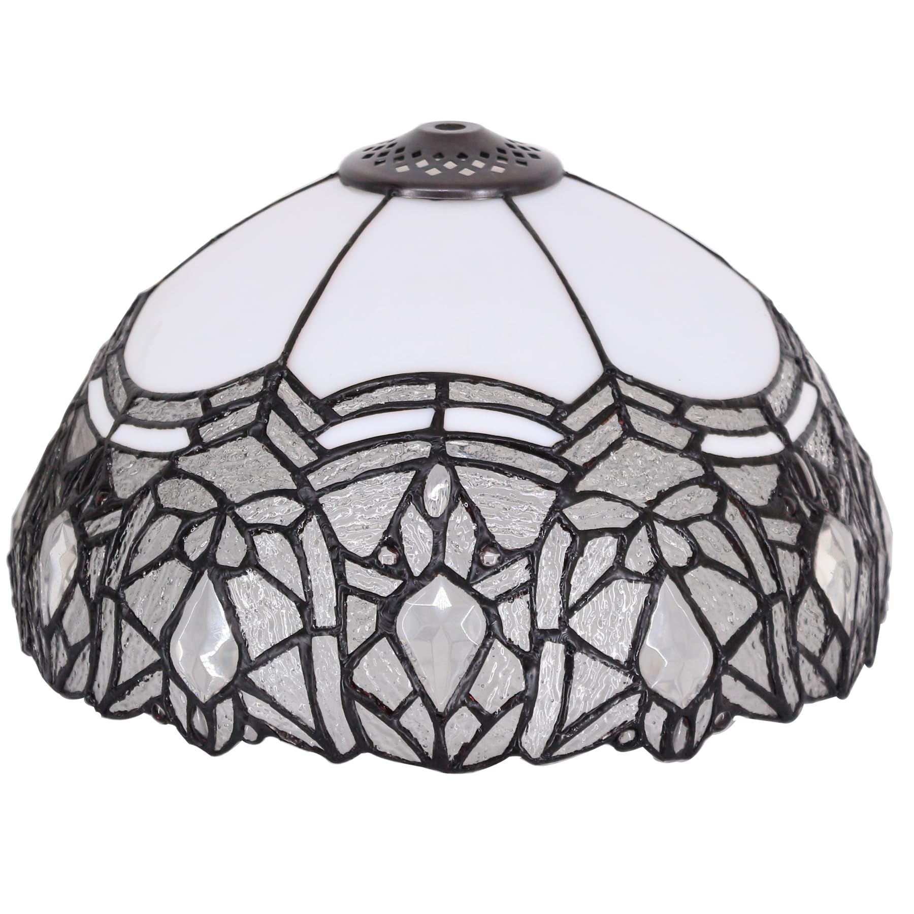 12 Inch Tiffany Stained Glass Lamp Shade Replacement Only (White)