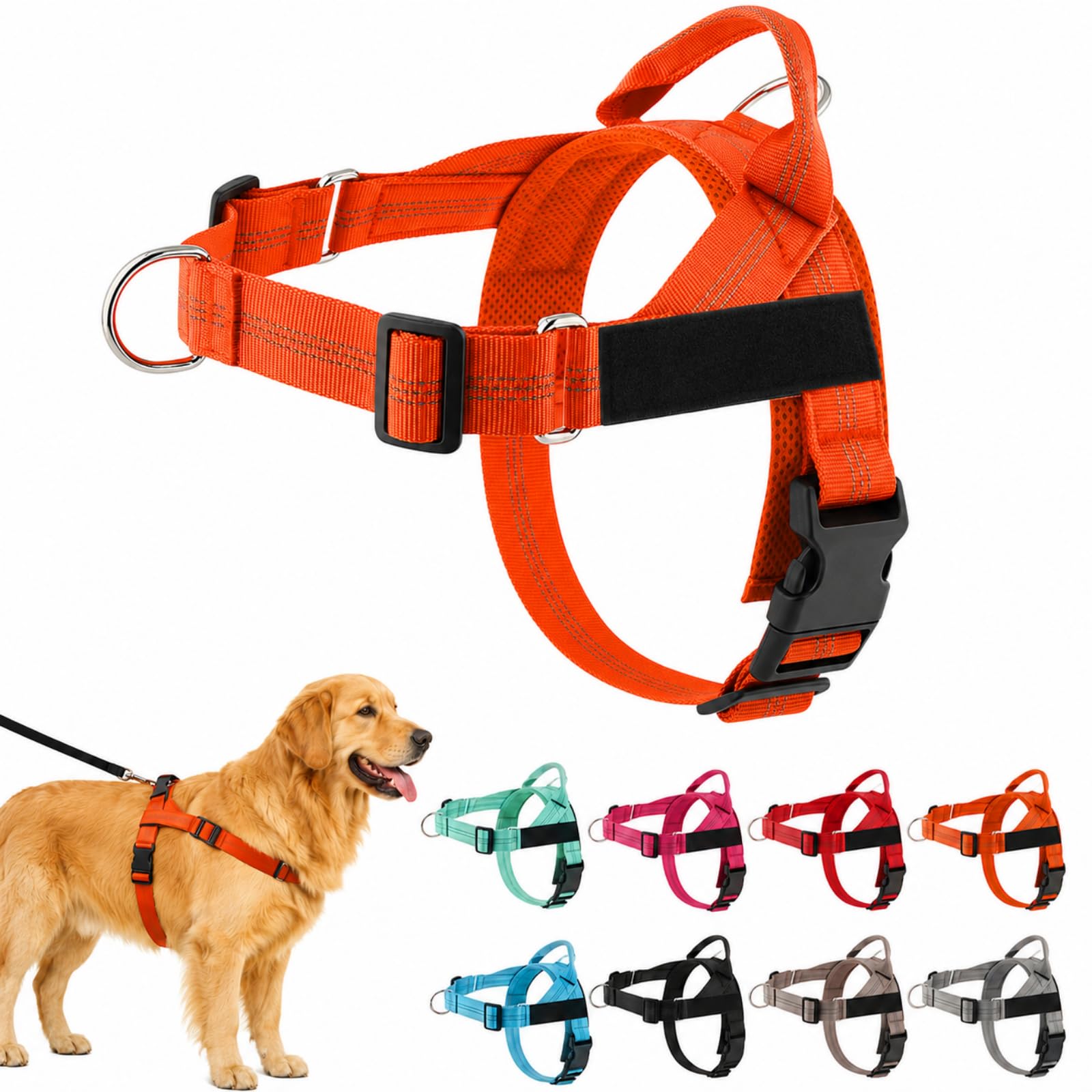ParoPet No Pull Dog Harness, Adjustable Front Clip Dog Harness for Walking, Breathable Escape Resistant Pet Harness for Small Medium Large Dogs (Orange color,M)