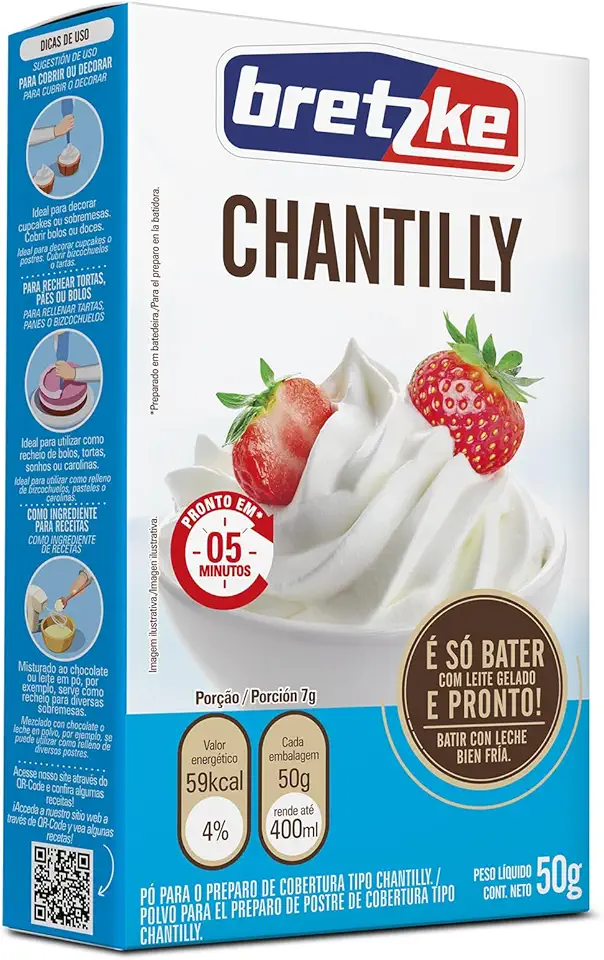 Bretzke – Mistura para Chantilly 50g | Preparo Rápido com Leite | Textura Firme e Cremosa | Ideal para Bolos, Tortas e Sobremesas